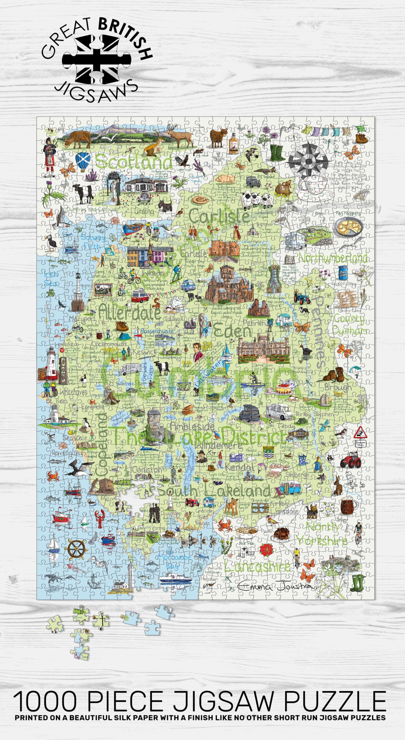 Cumbria & The Lake District 1000 Piece Jigsaw Puzzle; Emma Joustra art Collection; Eco-Friendly, Gift for Adults & Families - Image 2