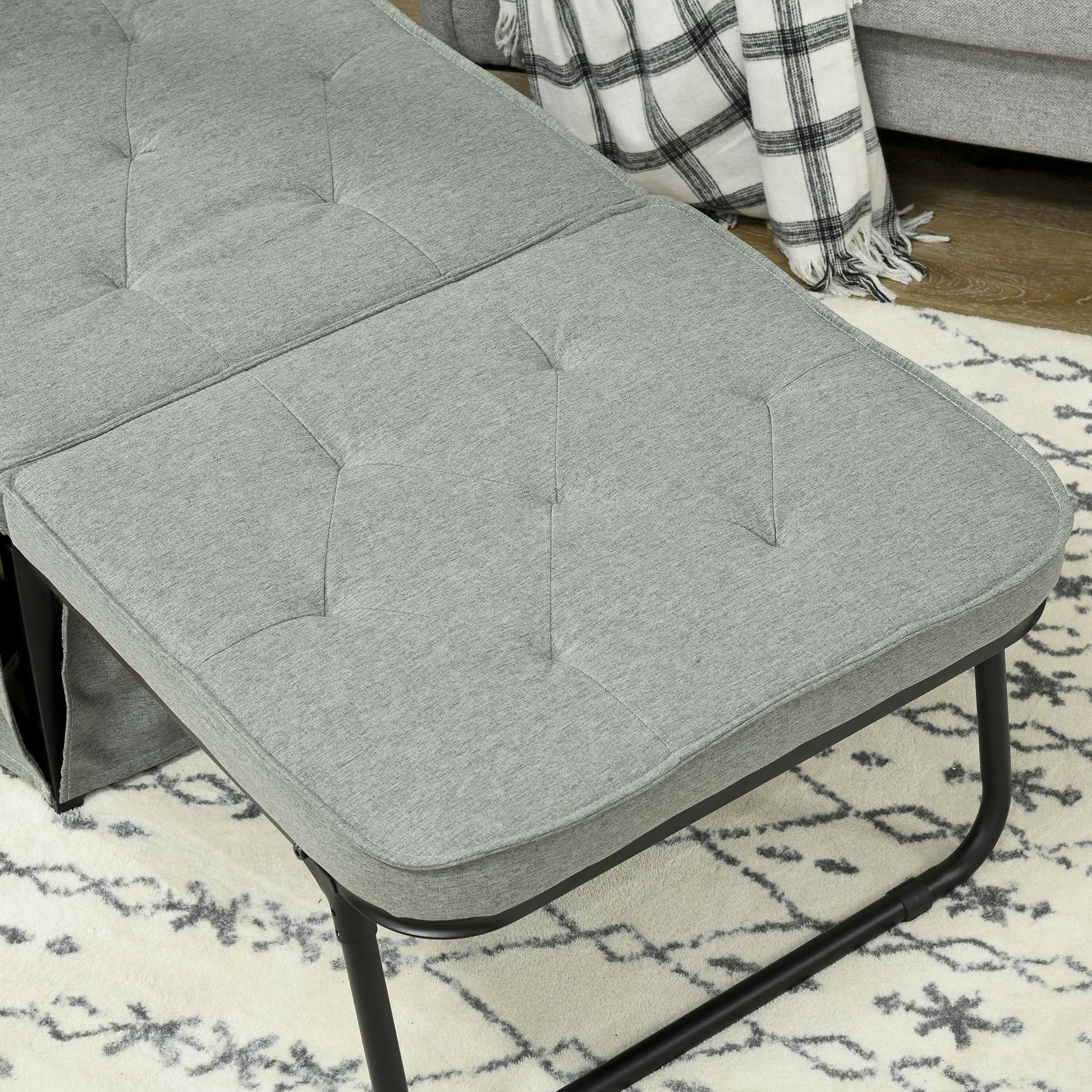HOMCOM Poltrona trasformabile 4 in 1 con schienale reclinabile in 5 posizioni, cuscino e tasca portaoggetti - 180 x 64 x 40 cm - grigio chiaro