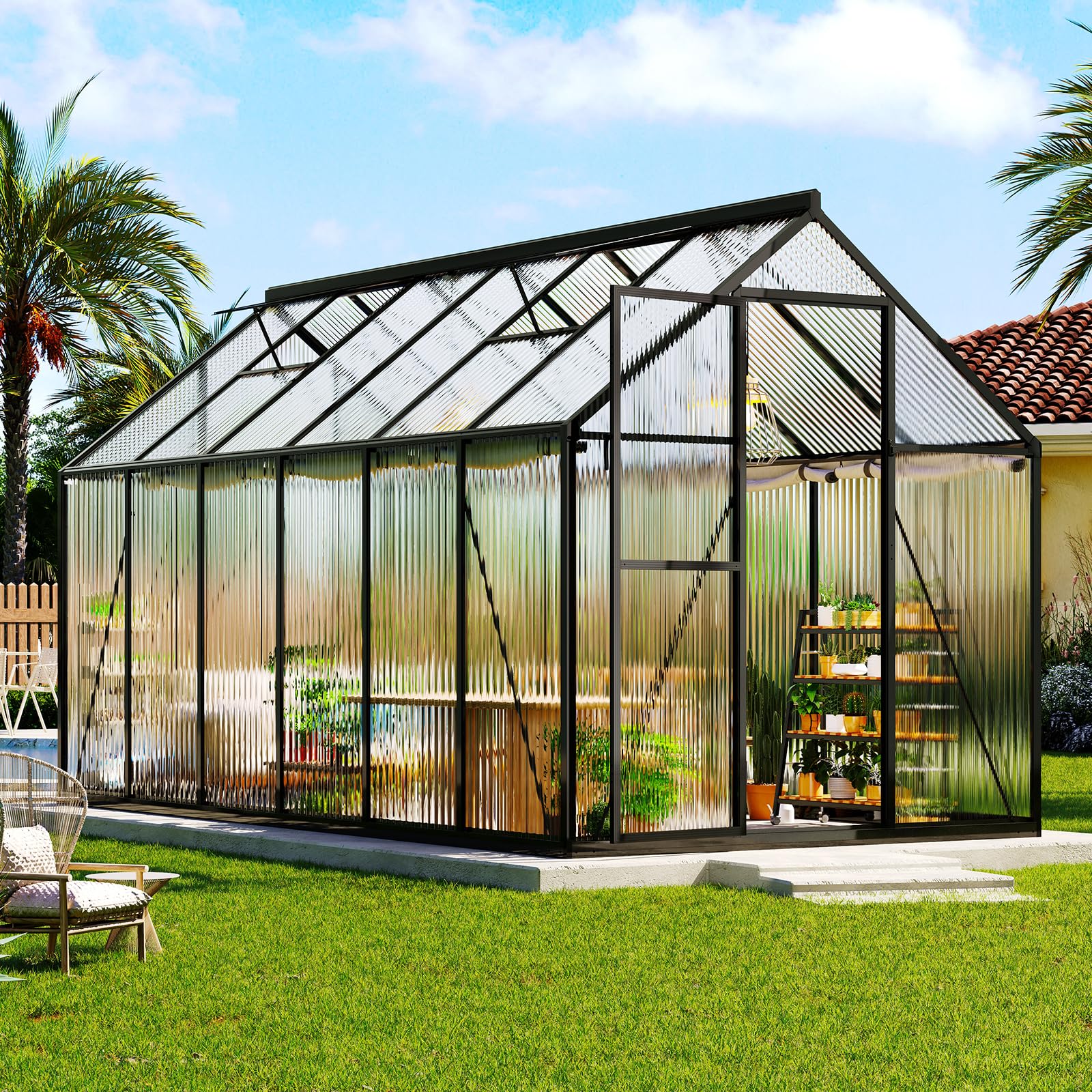 AMERLIFE 6x12 FT Walk-in Polycarbonate Greenhouse with 2 Top Windows