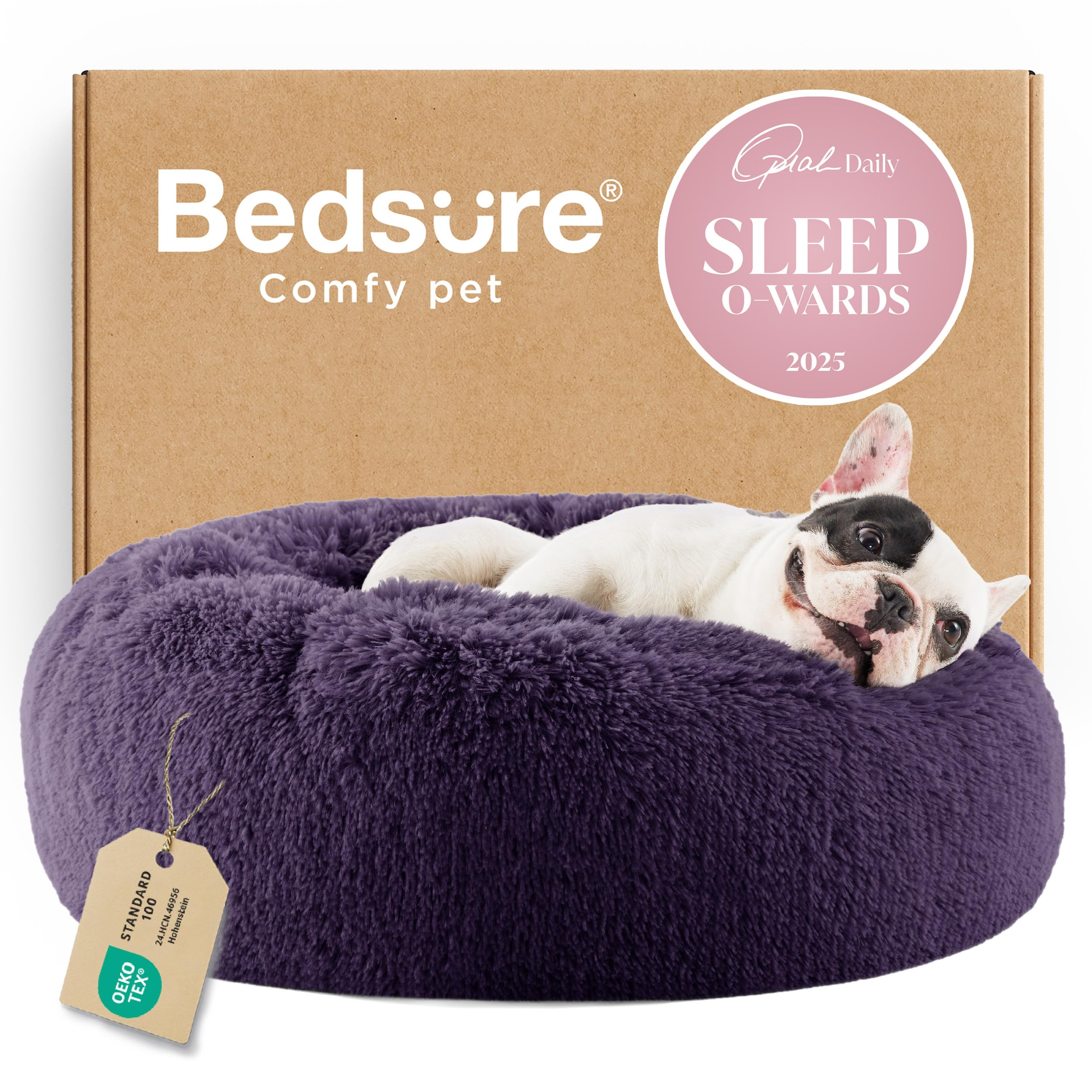 Bedsure Calming Small Dog Bed Donut Washable Cat＆Puppy Bed,23 inches Purple