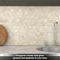 Vista 17 de VAOVI Peel and Stick Backsplash Tile,Backsplash Tile for Kitchen Peel and Stick Wall Panels Hexagon Marble Tile(White Silver,5pcs)