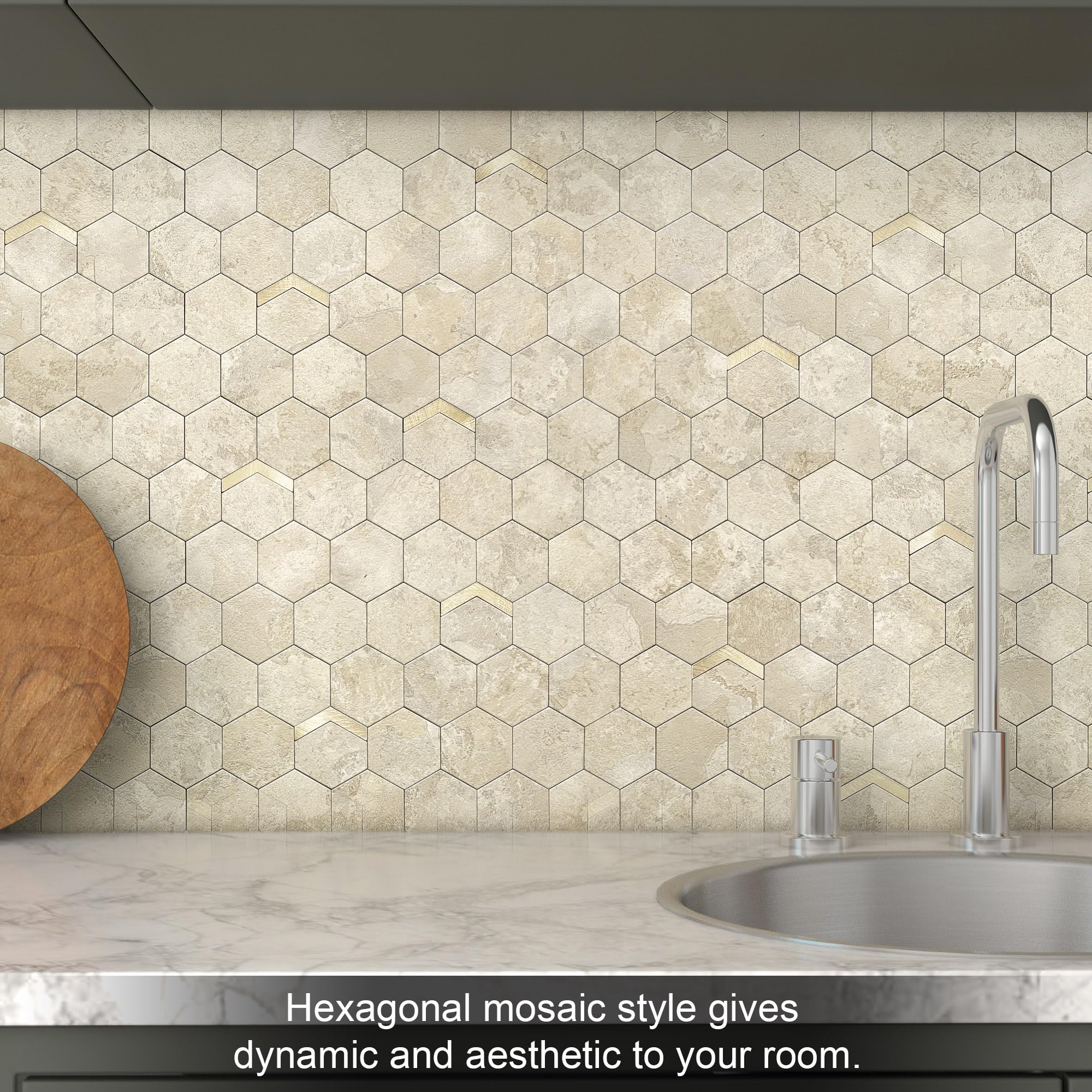VAOVI Selbstklebende Klebefliesen Mosaik 10 Stücke,Rustik Beige