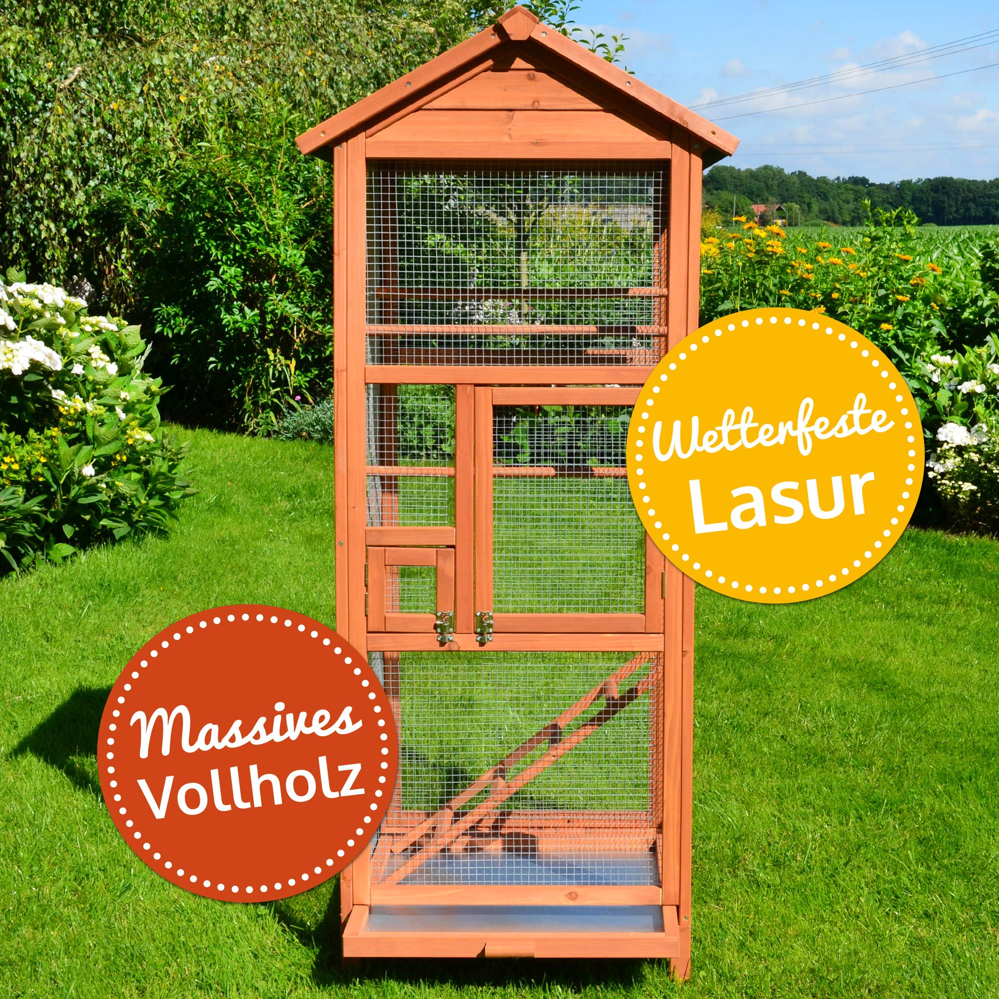 zooprinz Premium Vogelvoliere mit Kotschublade – aus hochwer-tigem Vollholz und verzinktem Draht – witterungsbe-ständig und langlebig – 3 Modelle zur Wahl (M) - vogelkäfig groß