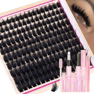 Manga Volume Lash Clusters Kit, Spiky D Curl 10-18mm with Bond and Seal | Thick Fluffy Fibers, Lash Tweezers and Brush for a Complete DIY Routine