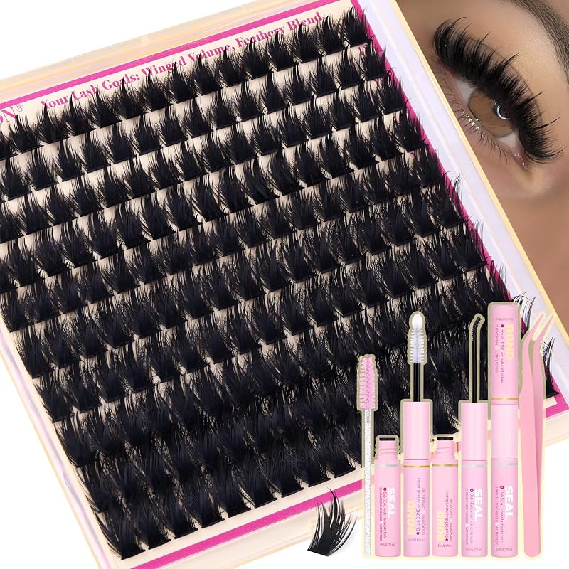 Kit de tufos de cílios estilo mangá FANXITON, curvatura D, 10–18 mm, com cola Bond and Seal