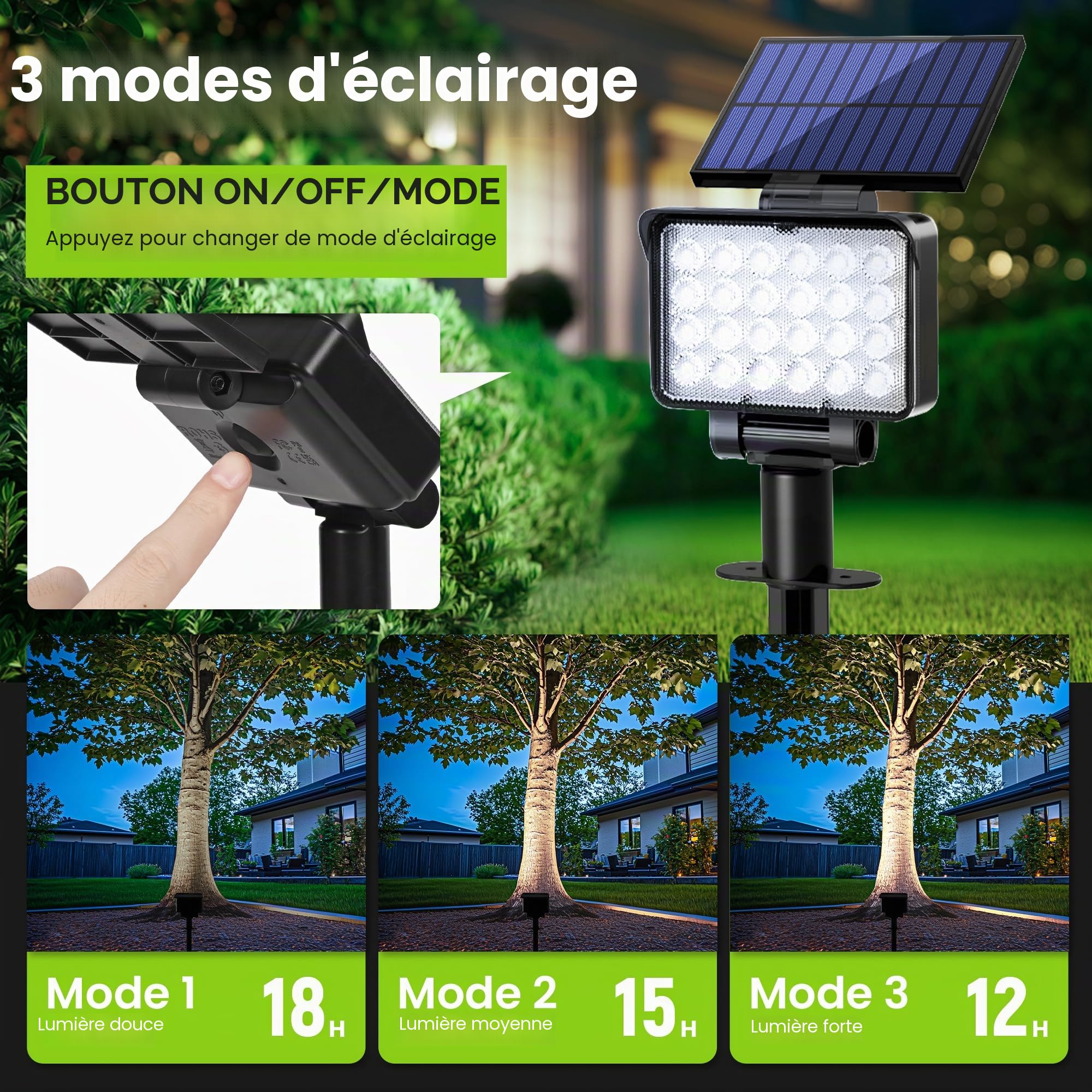 Solpex Lot de 4 Spots Solaires d'extérieur, Projecteurs Solaires,IP65 étanches à 24 LED Lampes solaires pour Chemins, extérieur Jardins, Clôtures (Blancs)