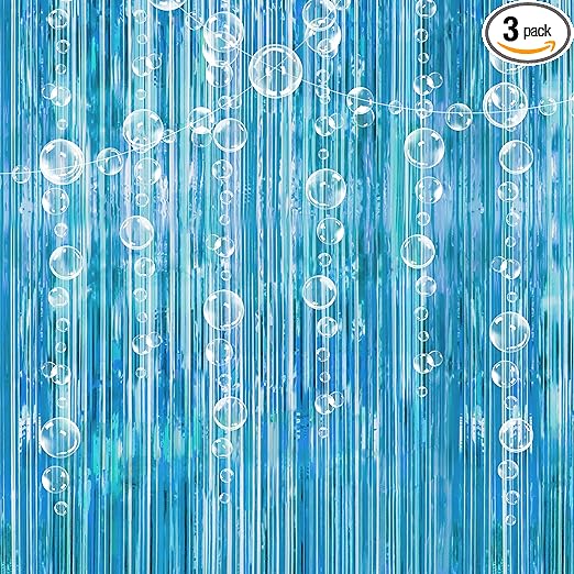 Decor365 Under The Sea Party Decorations Bubble Garland Backdrop Mermaid Streamer Ocean Theme Decor Foil Fringe Curtain Beach Pool Baby Shower Birthday Party Supplies