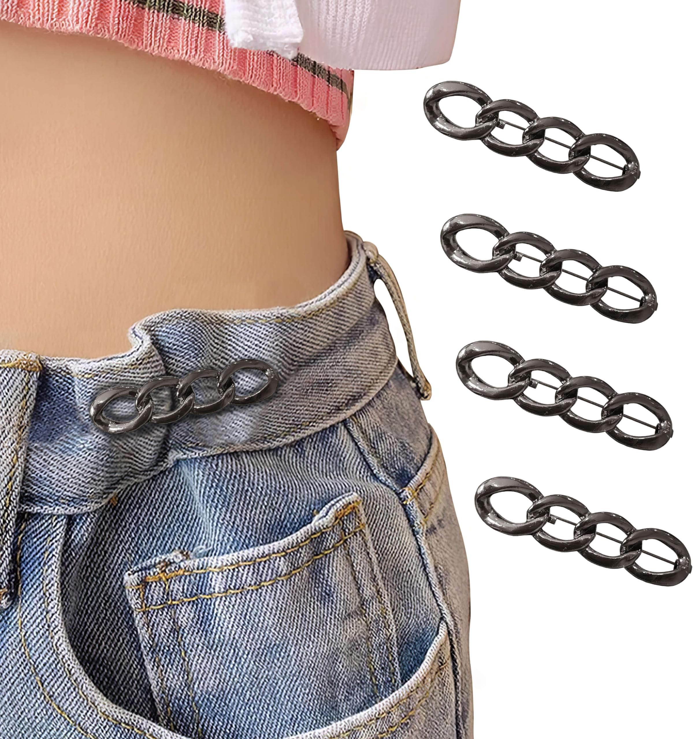 4 Sets Adjustable Jeans Button, No Need to Sew Detachable Button Pins, Perfect Fit Detachable Instant Button. (Gun Circle)