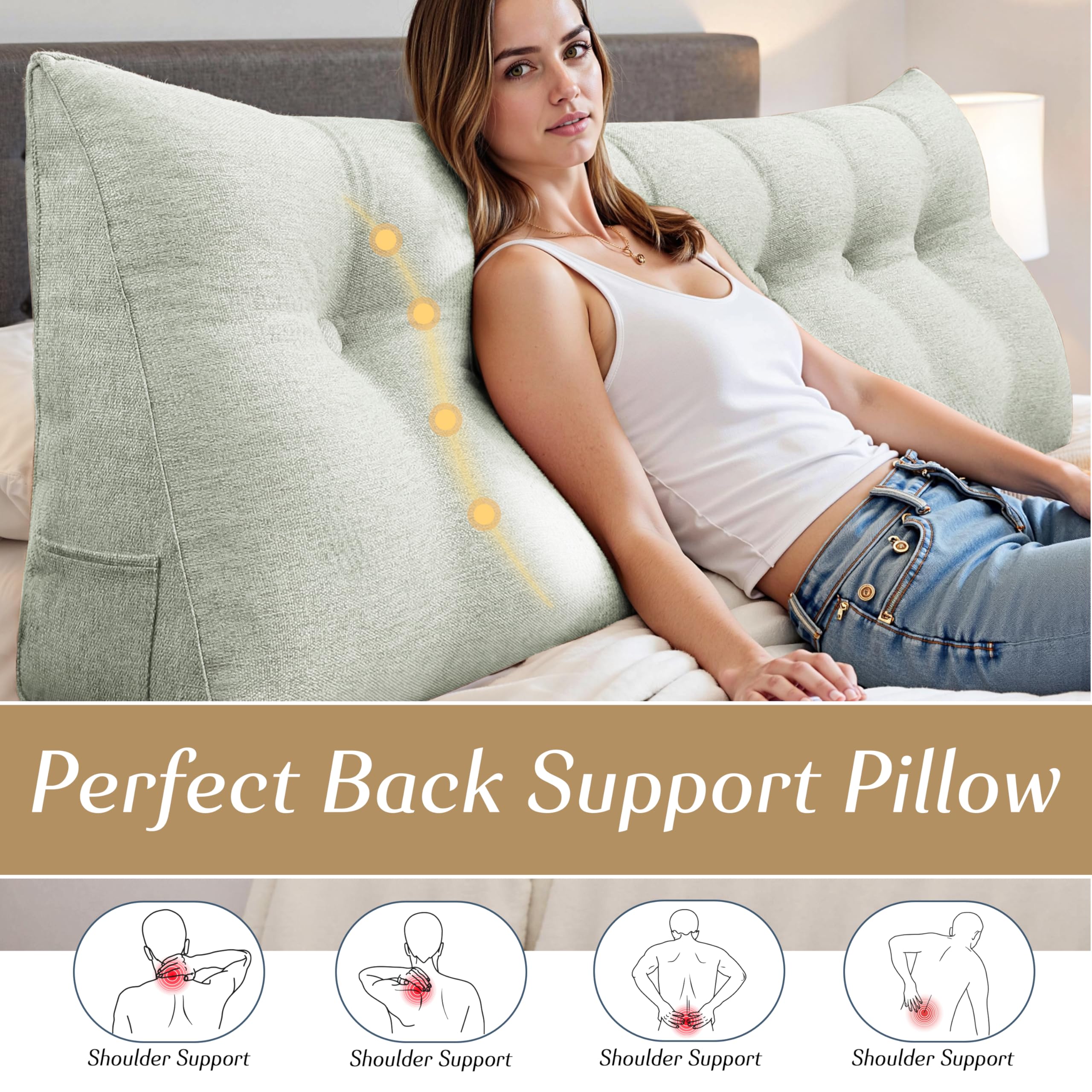 Kopfteil Bett Rückenkissen – Großes Lesekissen für Bett & Sofa, Bequemes Rückenstützkissen fürs Lesen, Entspannen & Sitzen, Dekoratives Kopfteil Kissen