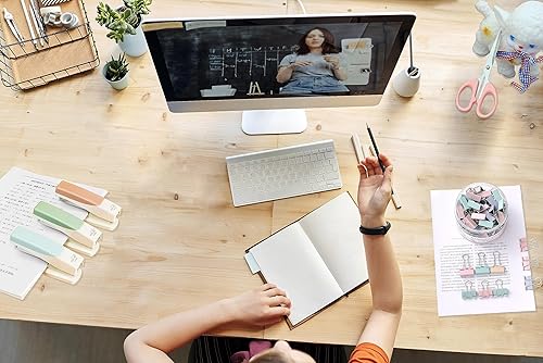 Juego de grapadoras de escritorio rosa para mujeres de oficina, capacidad de 25 hojas, incluye 1000 grapas, 30 clips de carpeta pastel de 0.75