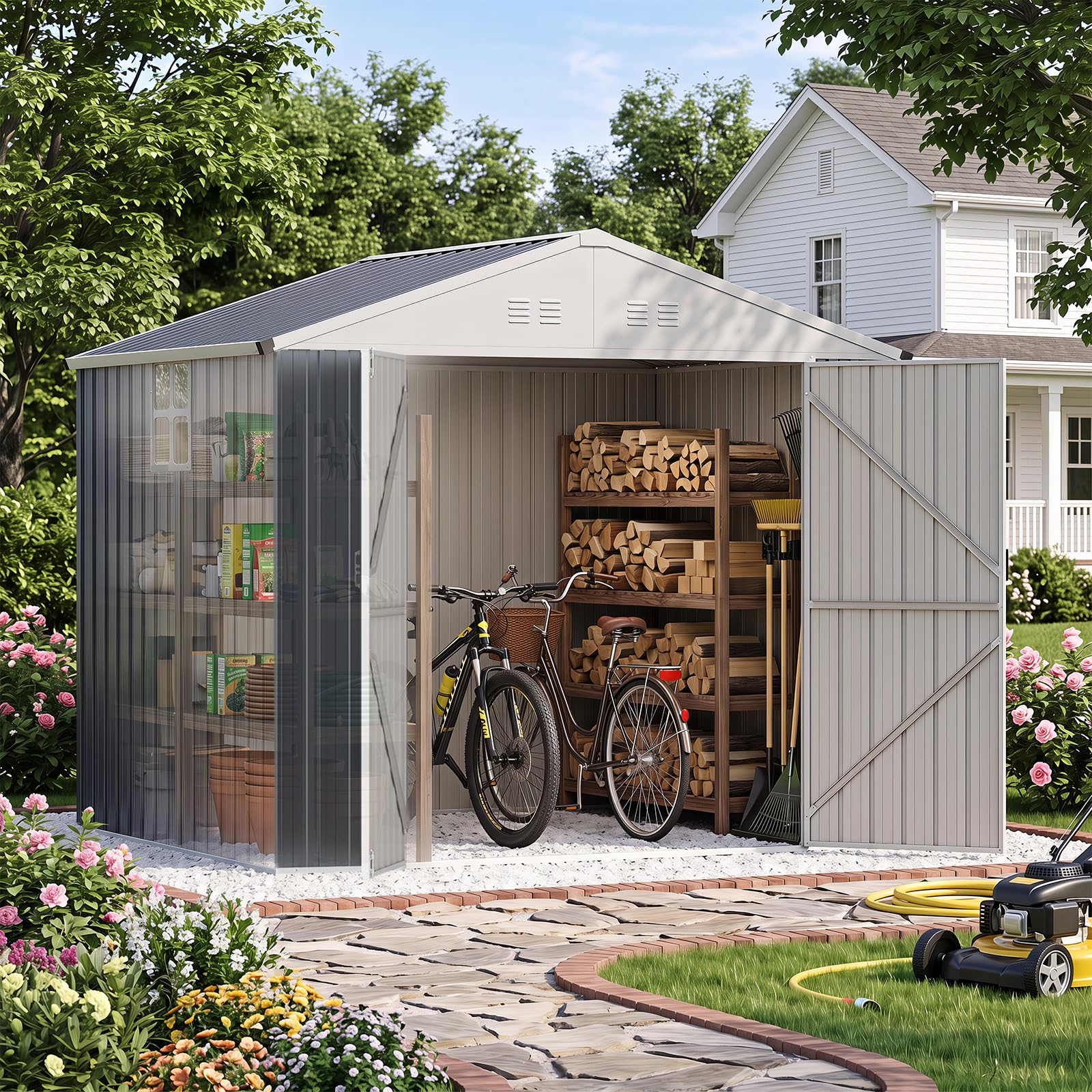 COSTWAY Abri de Jardin Extérieur en Acier Galvanisé, 4.5m²