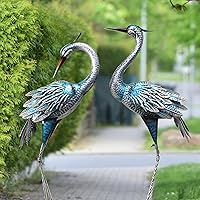 Oritty 37-40 Inch Blue Heron Metal Garden Statues - Set of 2 Large Waterproof Cranes for Yard, Lawn, Patio, Pond Decor