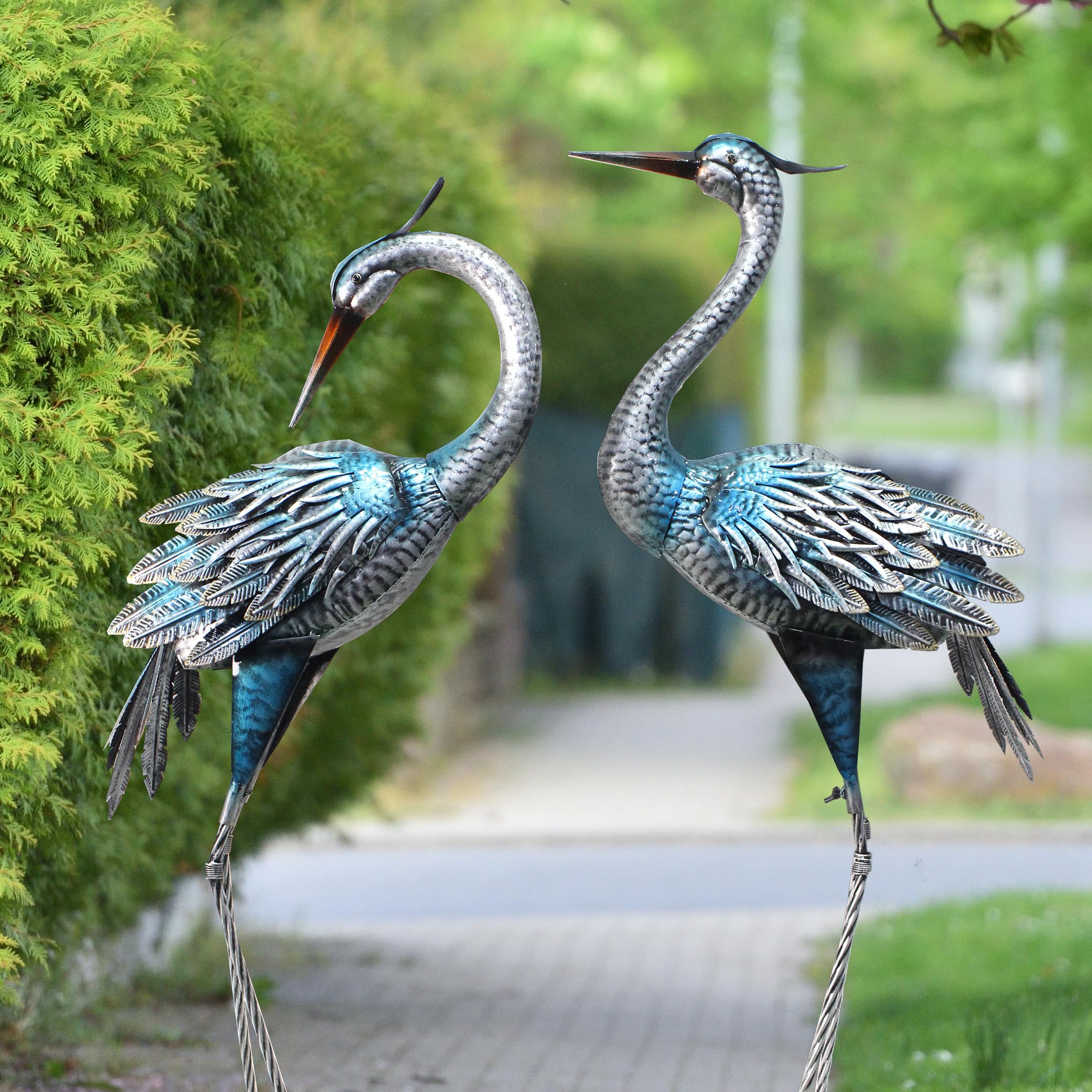 Sponsored Ad - Outdoor Crane Garden Statues, Blue Heron Garden Statues, Large Metal Cranes for Yard, Lawn, Patio, Pond