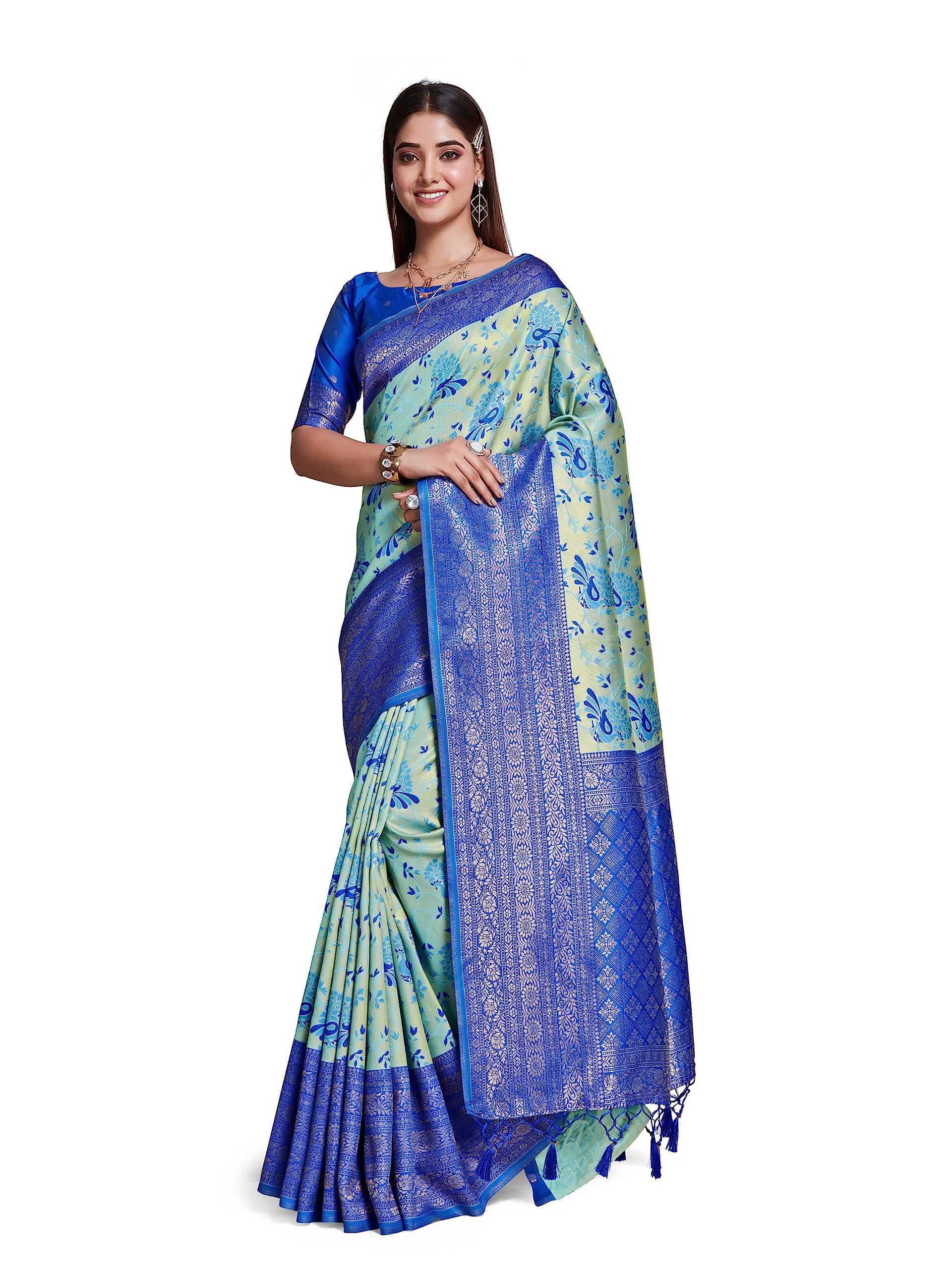 MIMOSA Women's Woven Design Kanjivaram Style Art Silk Saree With Blouse Piece : Sa00001101Rb, Blue