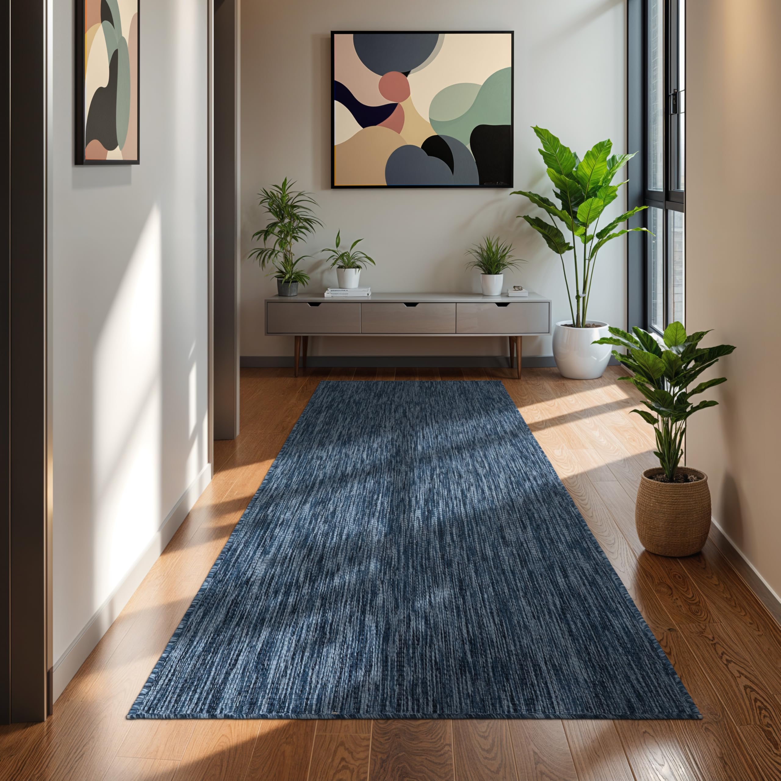 Paco Home Outdoor Rug Waterproof - Easy-Cleaning, UV- & Weather-Resistant Patio & Garden Area Rug for Porch, Kitchen & Hallway, Size:80x250 cm, Colour:Blue