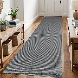 KOZYFLY Runners for Hallways 3x10 ft Washable Kitchen Runner Non Slip Rubber Backed Hallway Rugs Cotton Entryway Runner Rug Floor Carpet for Indoor Hall, Backdoor, Kitchen, Grey/Dark Grey