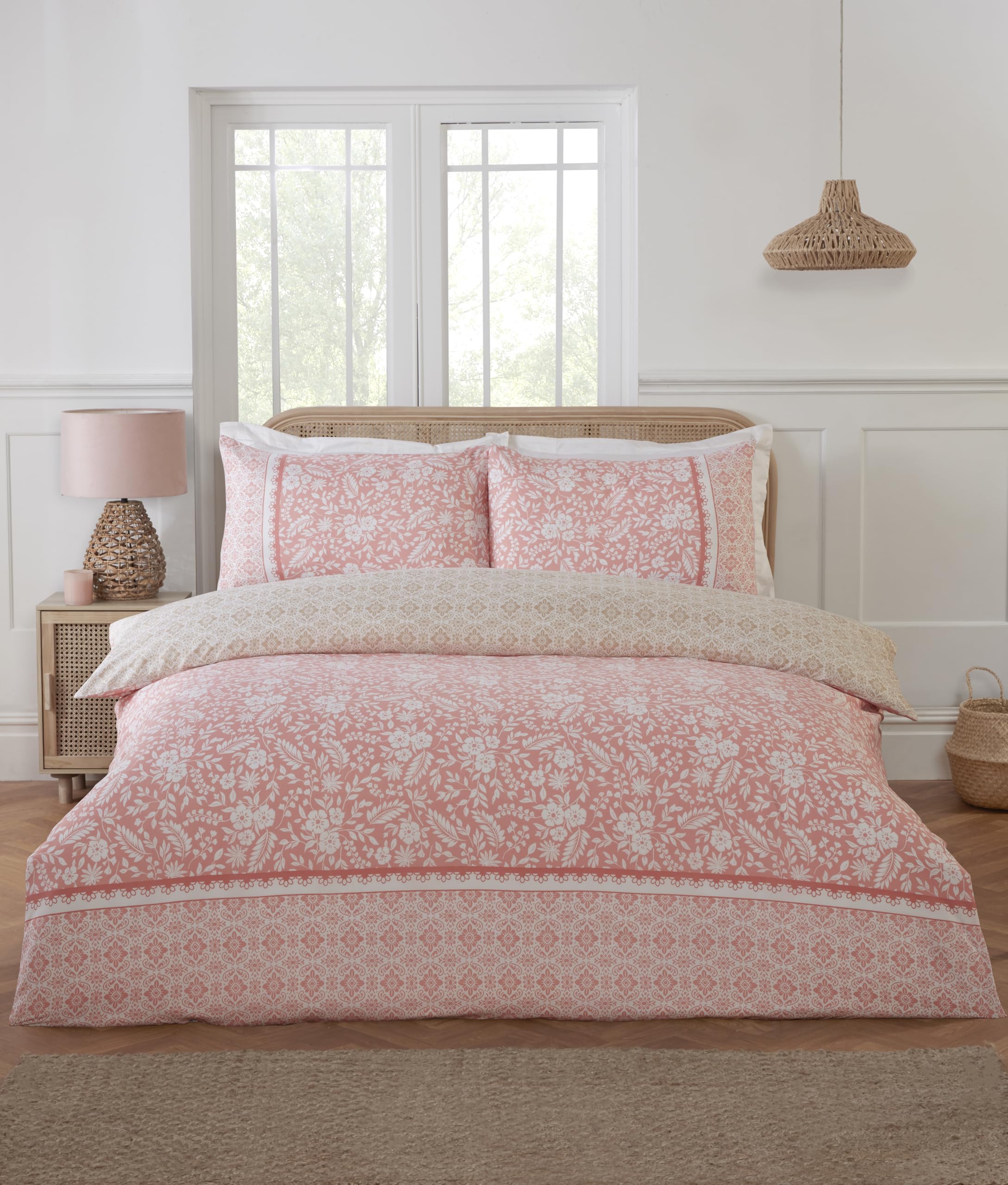 Rapport Home Eleanor Single Pink Floral Polyester Reversible Duvet Cover Set