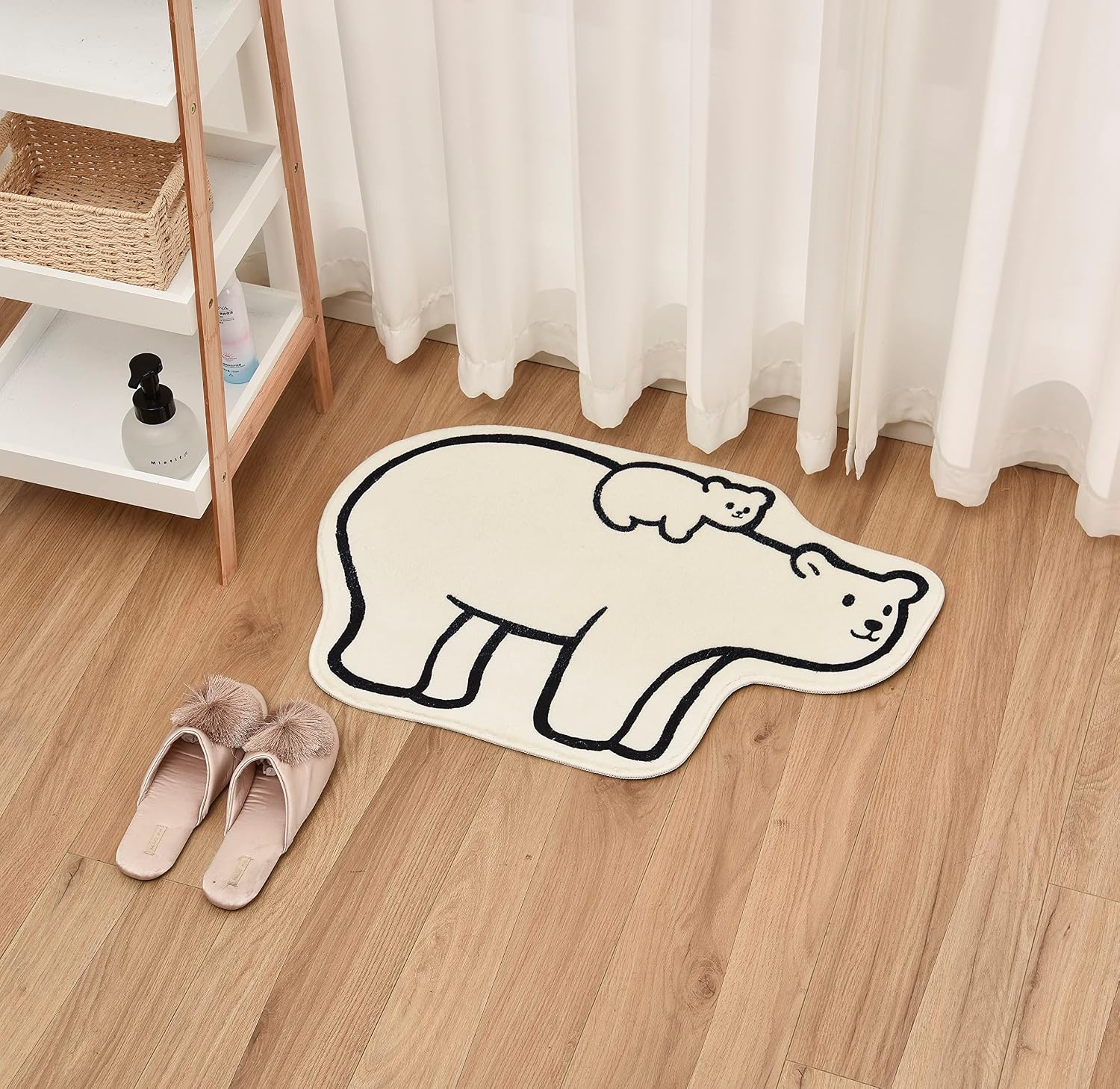 Cartoon Mother and Baby Polar Bear Rug Mat, Cute Animal Area Rugs for Nursery Children Kids Girls Room, Water Absorbent and Non-Slip Mats