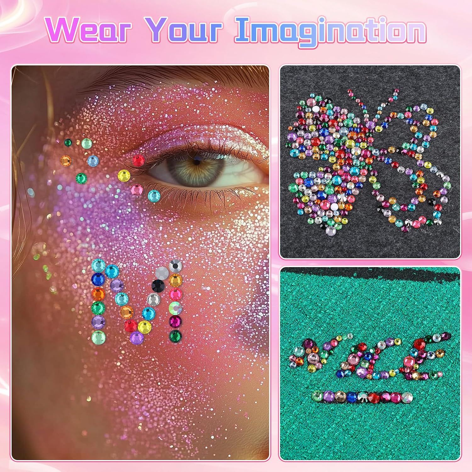 24000Pcs 3mm Resin Rhinestones for Bedazzling, Pink Red Black Flatback Gems for Crafting, Bedazzler Kit with Rhinestones Tools & B7000 Jewelry Glue for DIY Clothing Shoes Tumblers Fabric Nail Art