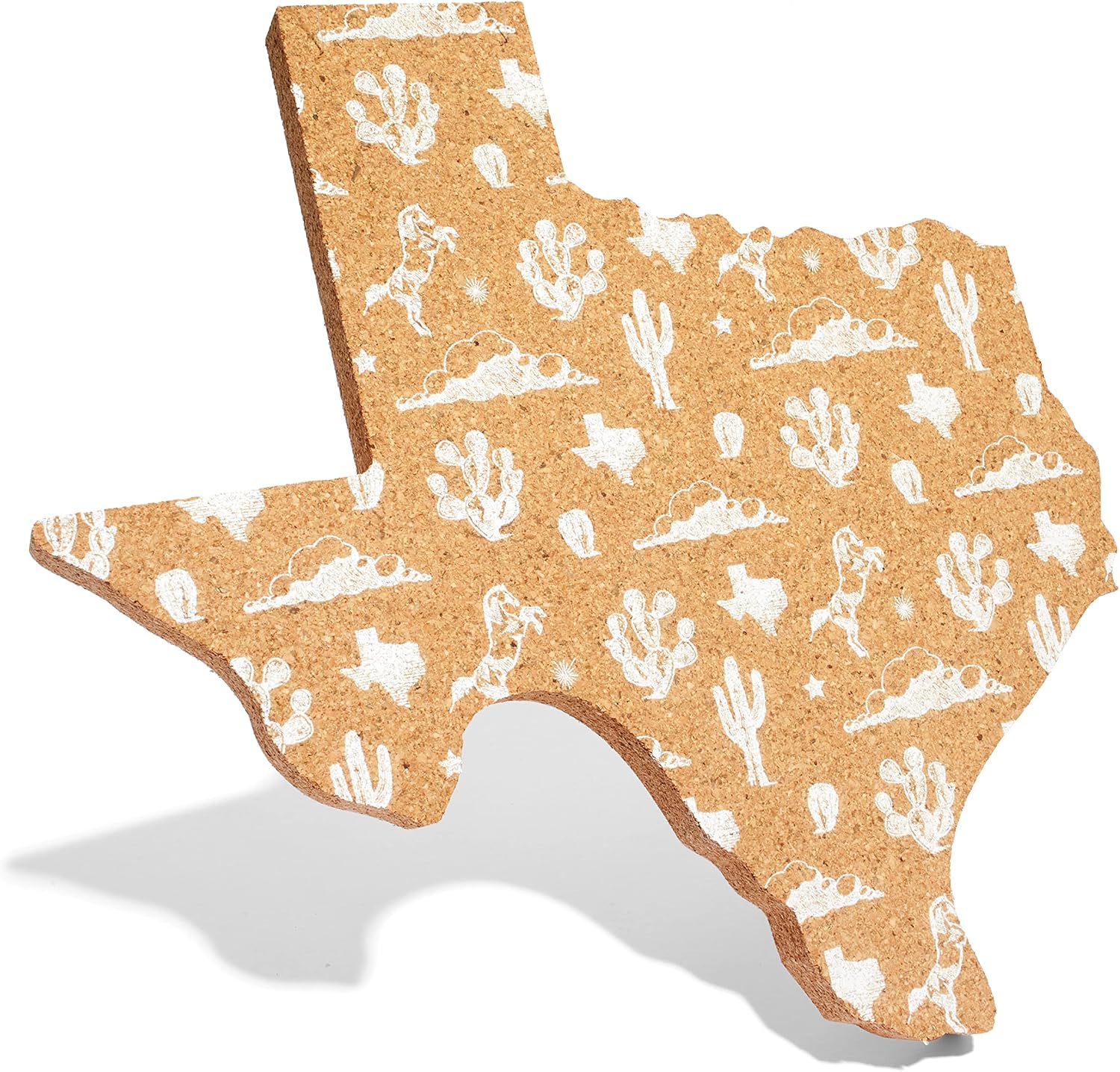 Texas Shaped Cork Pot Holder Coaster Trivet with White Texas Pattern - 9 Inch Hot Pad Gift (White Texas Pattern)