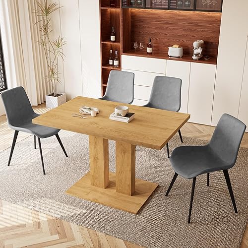 Miniatura 17 de Mesa de comedor moderna de 46 pulgadas, mesa de cocina rectangular con acabado de roble, mesa de comedor compacta para 4, construcción robusta para