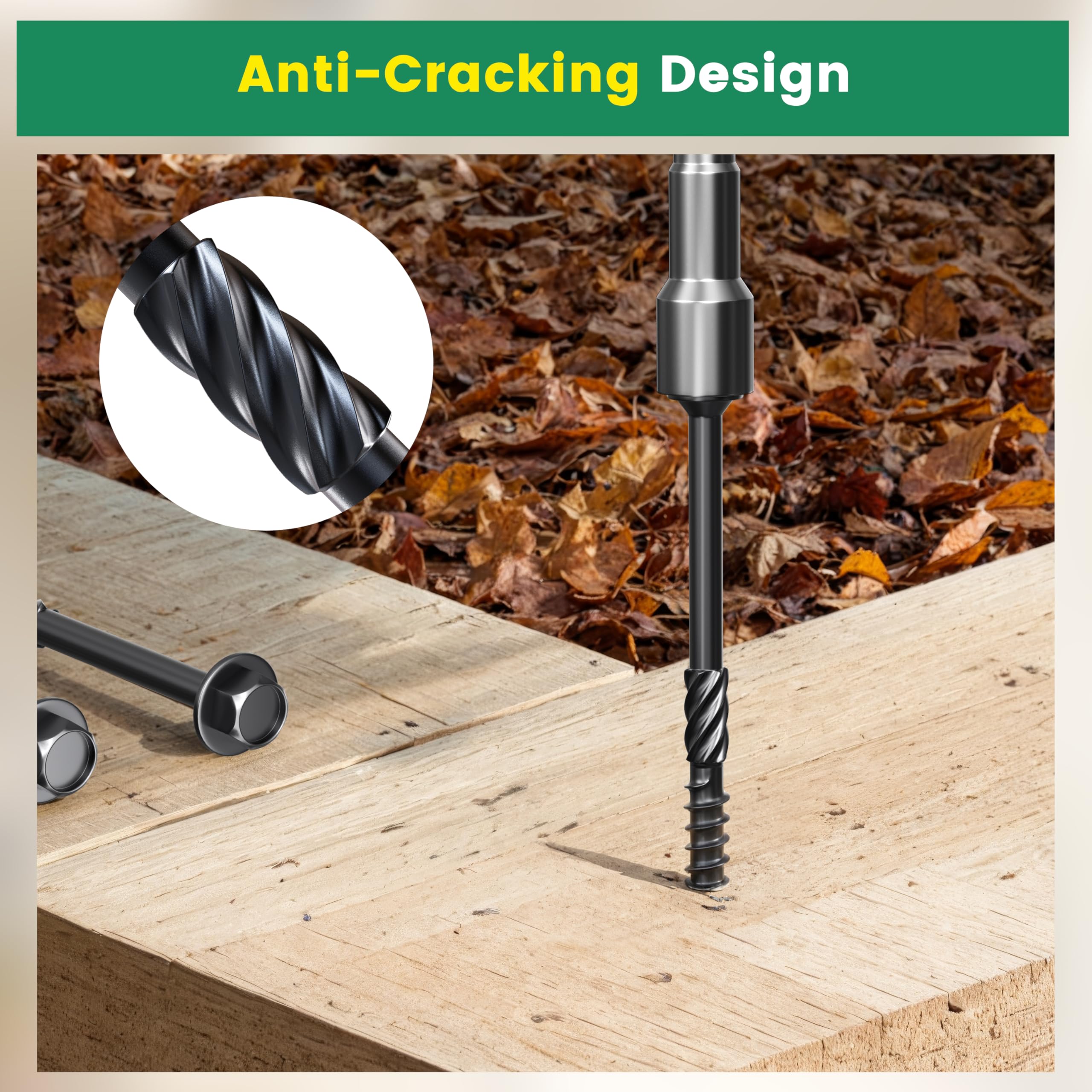 Tornillos estructurales de madera #14 x 8, 100 unidades, tornillos de cabeza hexagonal para exteriores, tornillos de madera de construcción resistentes negros, tornillos de madera para paisajismo