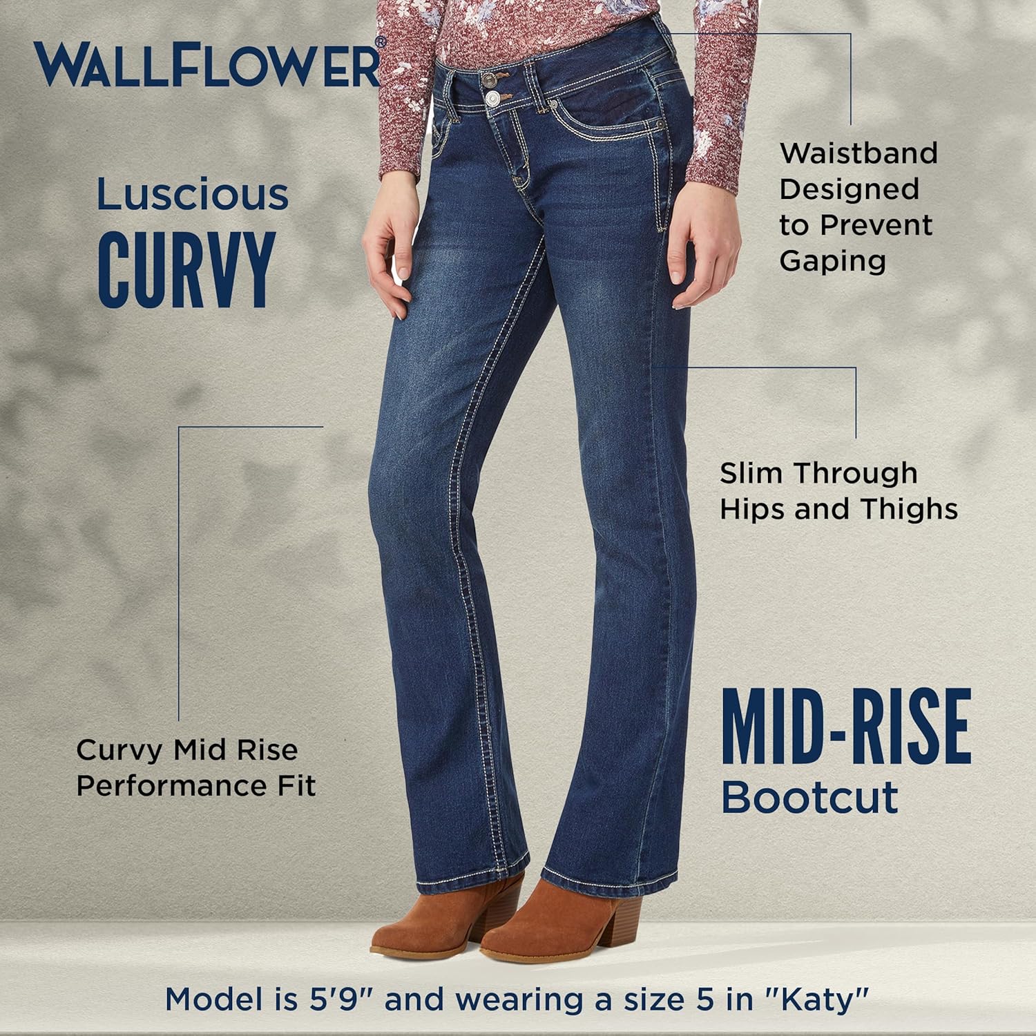 WallFlower Luscious Curvy Bootcut Jeans for Women, Mid-Rise Insta Stretch Denim, Size-Inclusive Juniors Jeans, Sizes 0 to 24