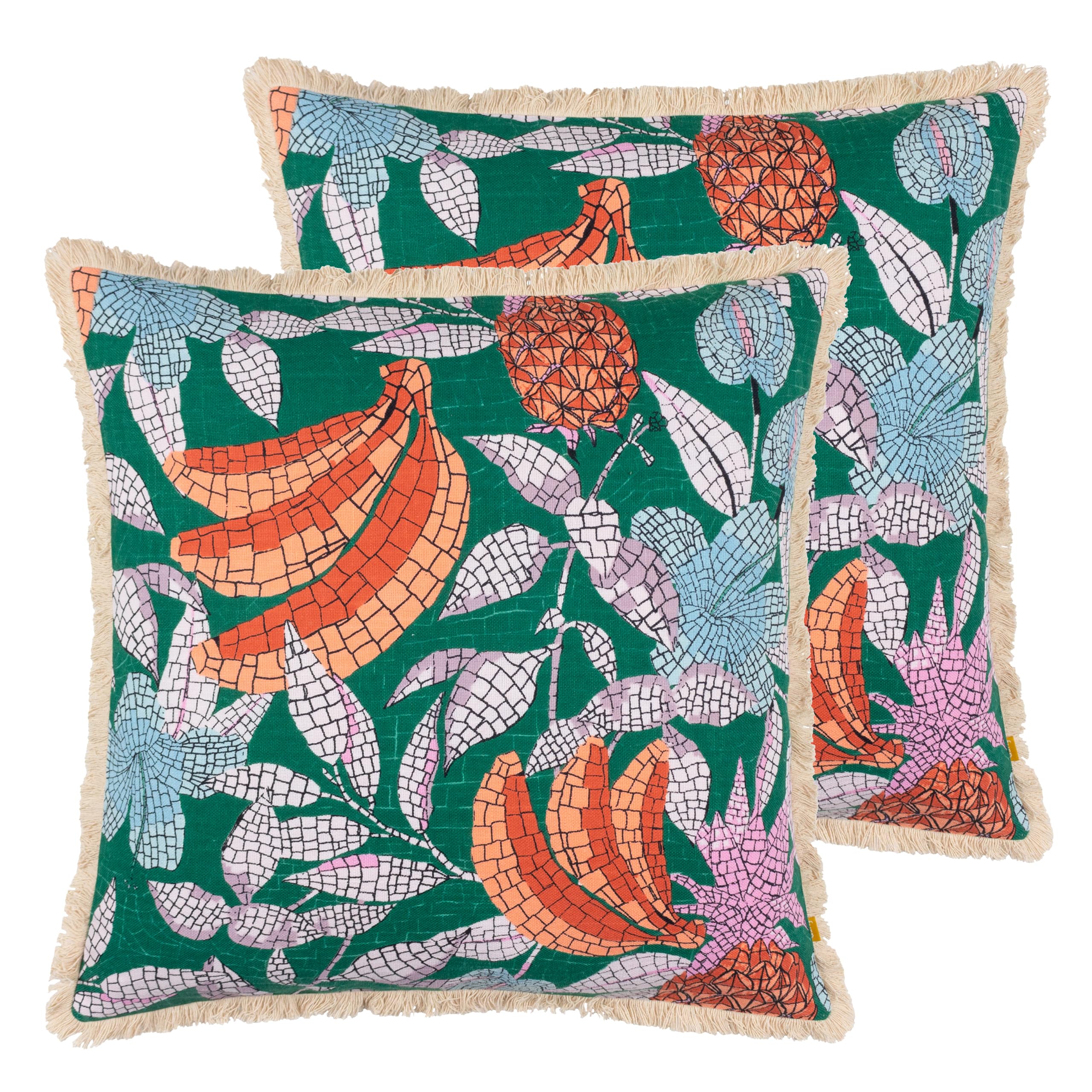 Furn. Cypressa Floral Mosaic Polyester Filled Cushion - Twin Pack,Teal,50 x 50cm