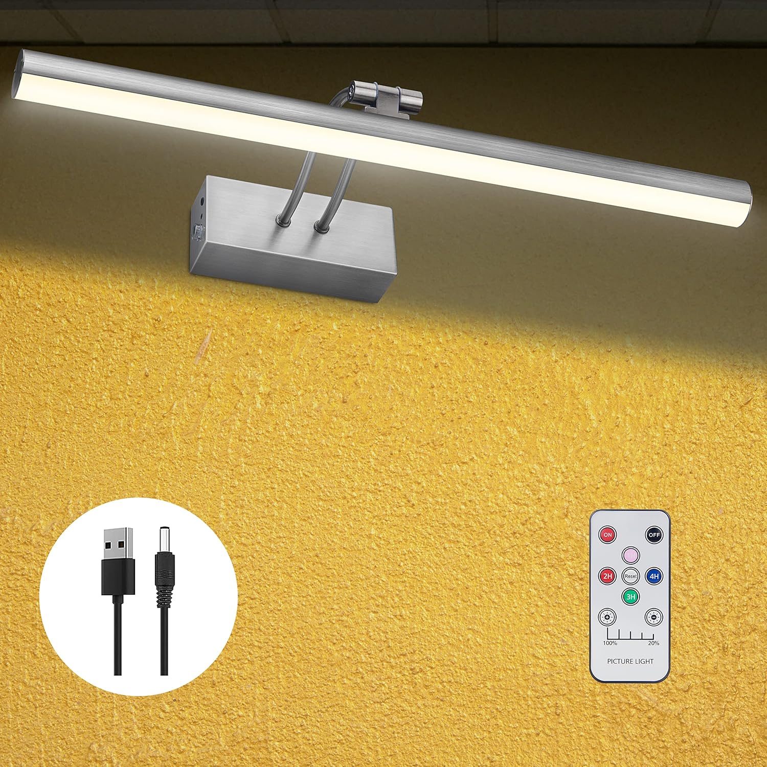 Picture Light,Picture Lights for Wall Cordless,Picture Lights with Timer and Dimmable,Battery Wall Lights for Display Gallery Painting Art Frame Portrait-Black Steel