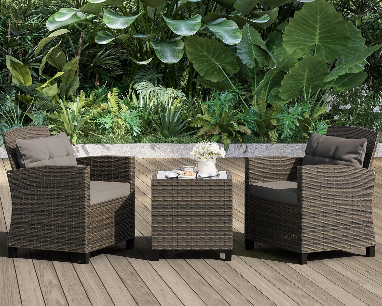 Shintenchi 3 Pieces Patio Furniture Set with Rattan Wicker Chairs and Table for Outdoor Spaces