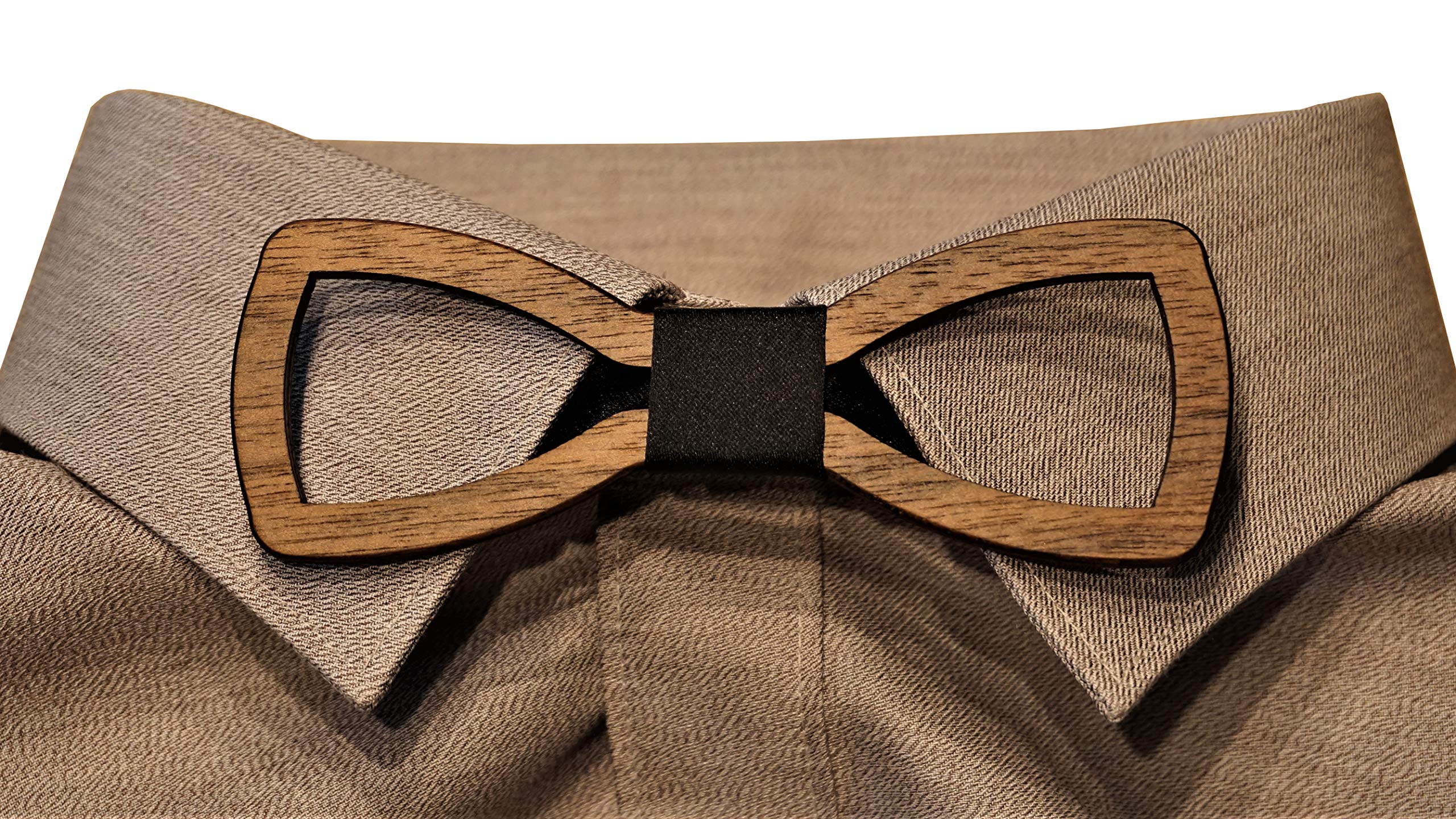 Holzfliege Männer mit Ausschnitt schwarz Herren-Fliege schwarz mit elegantem Stoffband handgefertigt Chabby Chic Querbinder Bräutigam Accessoires