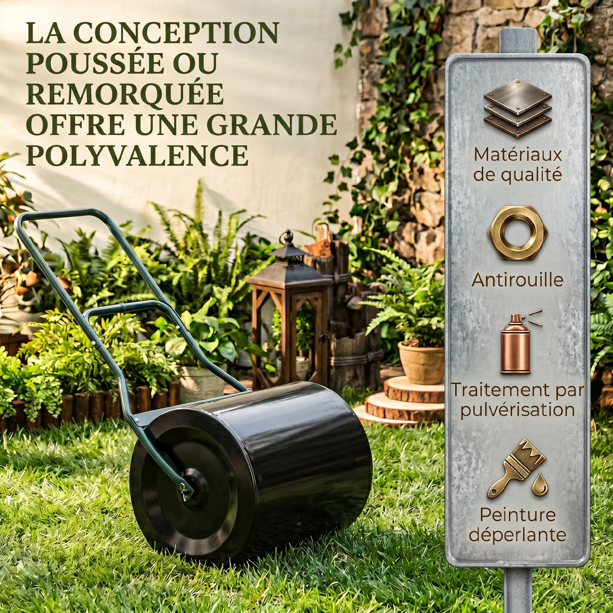 Outsunny Rouleau à Gazon Rouleau de Jardin 50 cm remplissable avec 60 L d’Eau ou de Sable, poignée Ergonomique, Outil de Jardinage pour pelouse, Patio et Parc, Noir et Vert