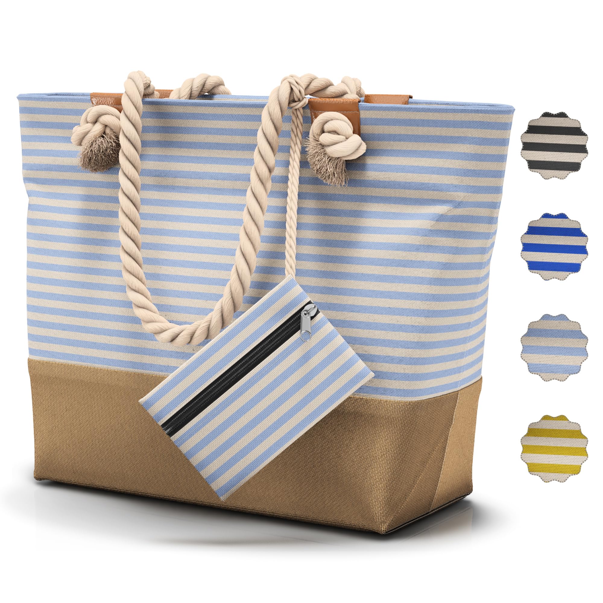 Flora Furora Bolsa Playa Grande XXL Familiar, Mujer, Hombre - con cremallera y 2 bolsillos interiores (para bañadores mojados y objetos de valor) asa cómoda, ligera, grande, impermeable | Bolsa de Viaje Grande