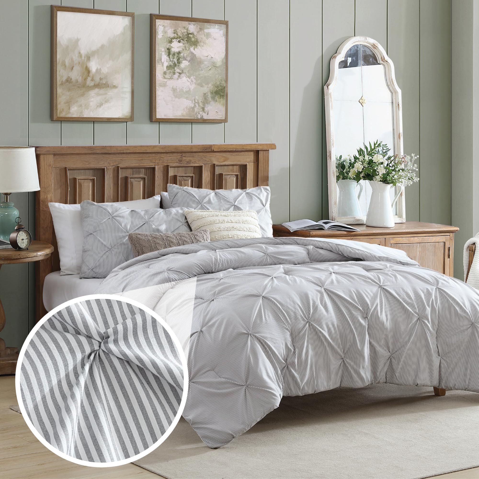 Amazon.com: Swift Home King Pinstripe Charcoal Grey Comforter Set