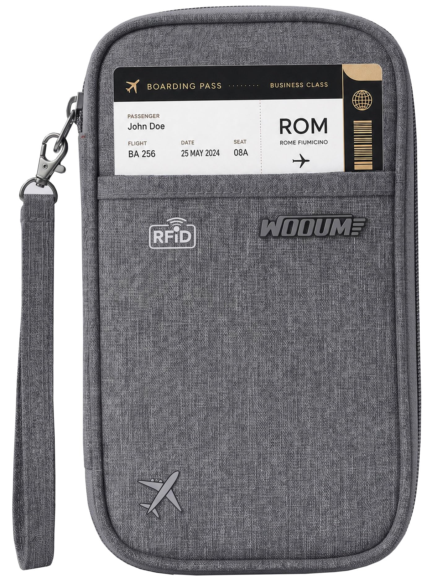 Wooum Passport Bag for Women Men Passport Wallet with Boarding Pass Bag Travel Document Passport Organizer with Credit Card Holder Travel Accessory Bag Navy Blue (Grey)