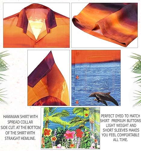 Vista 5 de LA LEELA Camisa hawaiana de manga corta para hombre, estilo Aloha, vacaciones, playa, con botones, para hombre