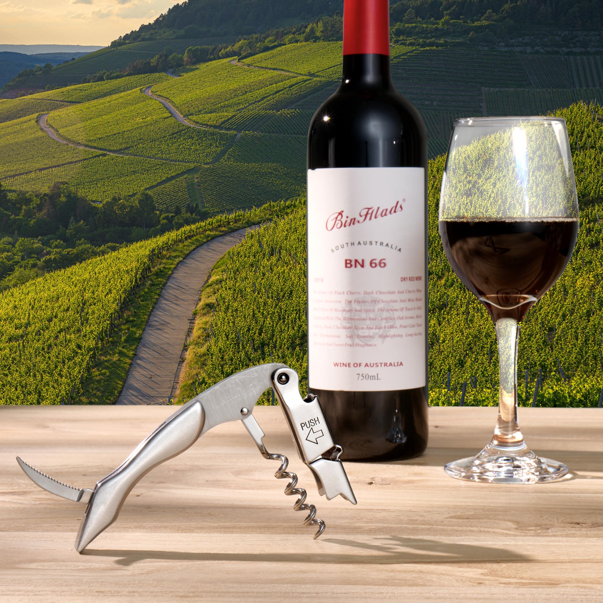 Fanery Sue Sacacorchos de Sommelier con Grabado Personalizado - Abridor de Vino 3 en 1 Acero Inoxidable, Incluye Cortaúltimos y Abrebotellas - Regalo para Camareros, Barmans y Uso Doméstico