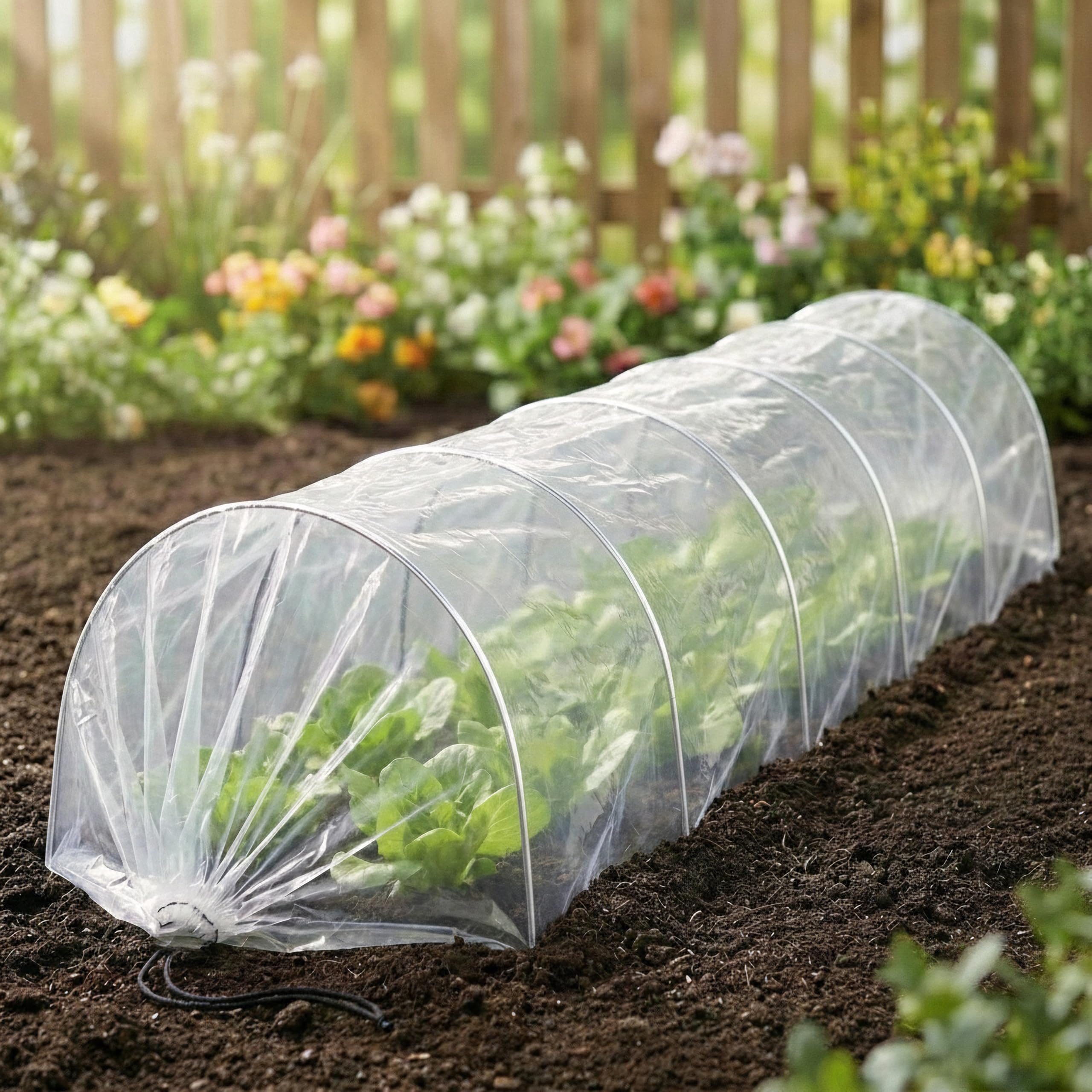 GEEZY Garden Polytunnel Greenhouse Cloche - Grow Tunnel Plant Protector for Vegetables, Herbs & Flowers - Frost Protection Poly Tunnel Cover with Metal Hoops for Allotment, Patio & Raised Beds