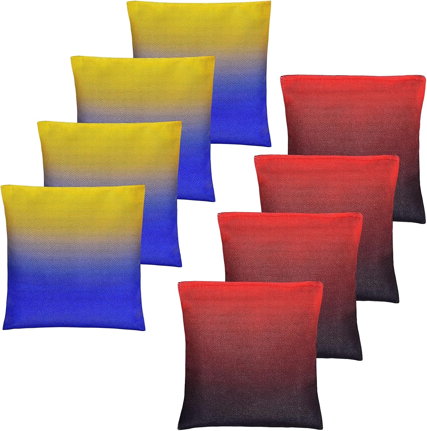 YAADUO Set of 8 Regulation Cornhole Bags, Duck Cloth Double Stiched - Standard Corn Hole Bean Bags for Tossing Game, Includes Tote Bags (Yellow/Blue&Black/Red)