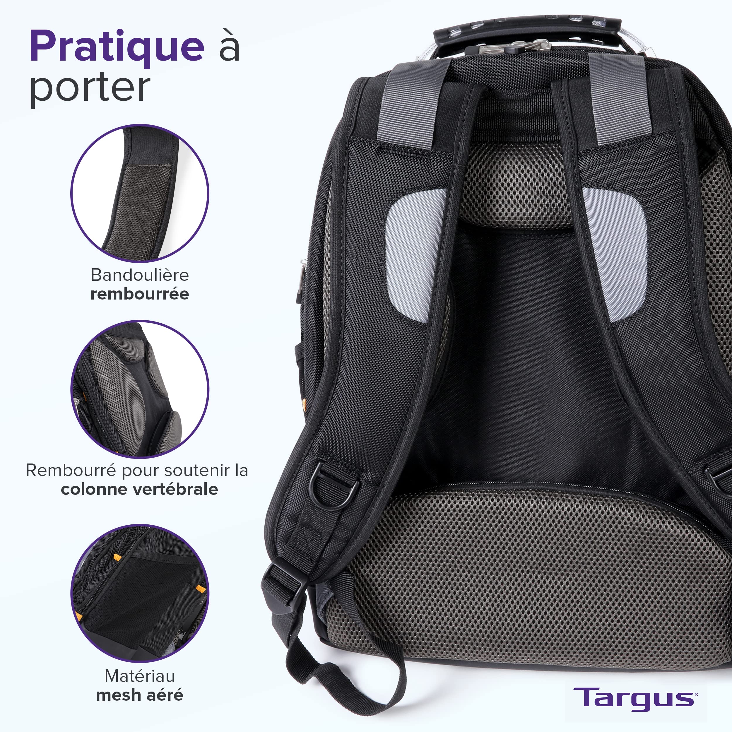 Targus Drifter Sac à Dos renforcé pour Ordinateur Portable Jusqu’à 15,6/16", Grand Sac à Dos imperméable avec Compartiments, Sac pour Ordinateur 32 L – Noir/Gris, TSB238EU