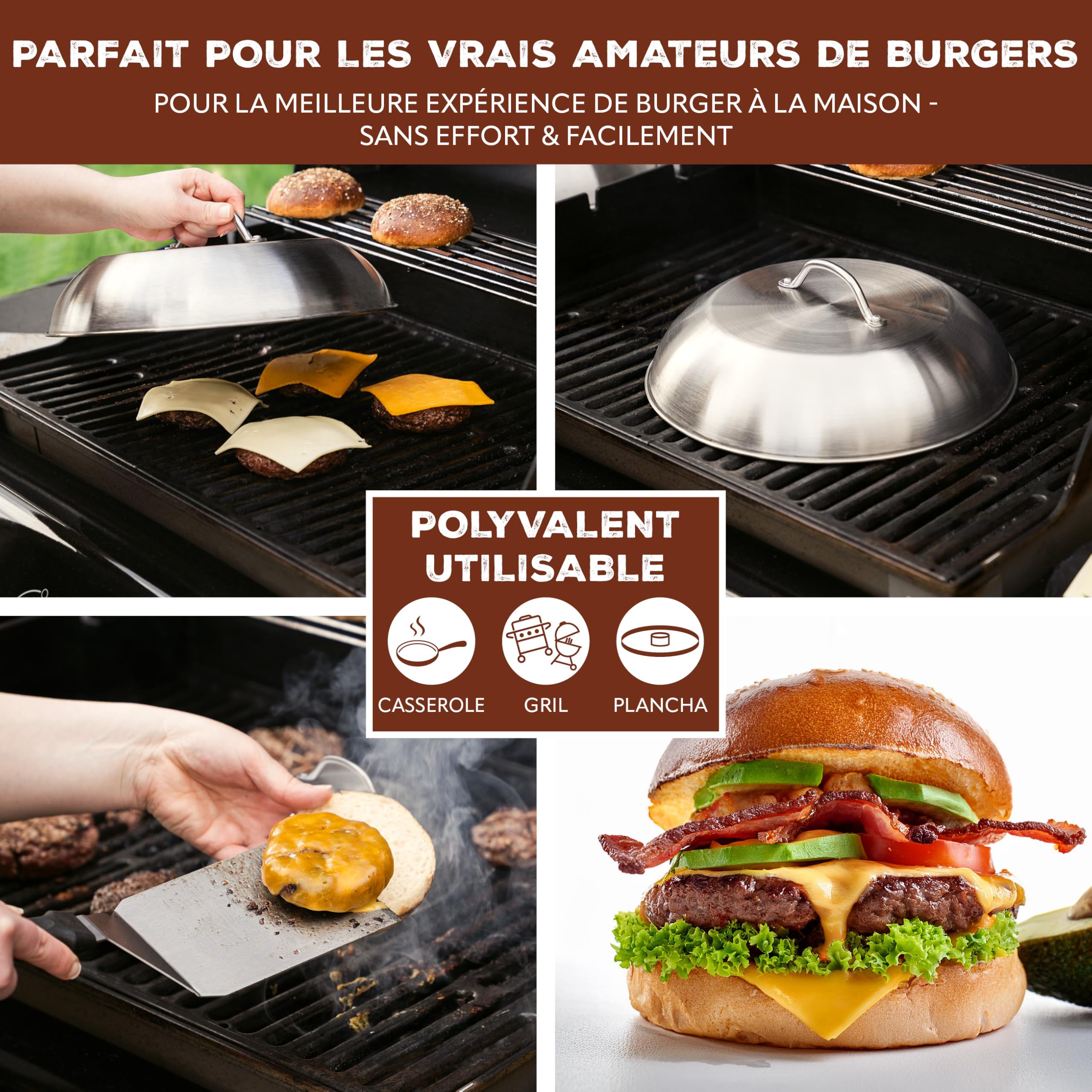 Bremermann Couvercle à hamburger 32 cm // Housse de barbecue cloche à fusion pour hamburger // En acier inoxydable