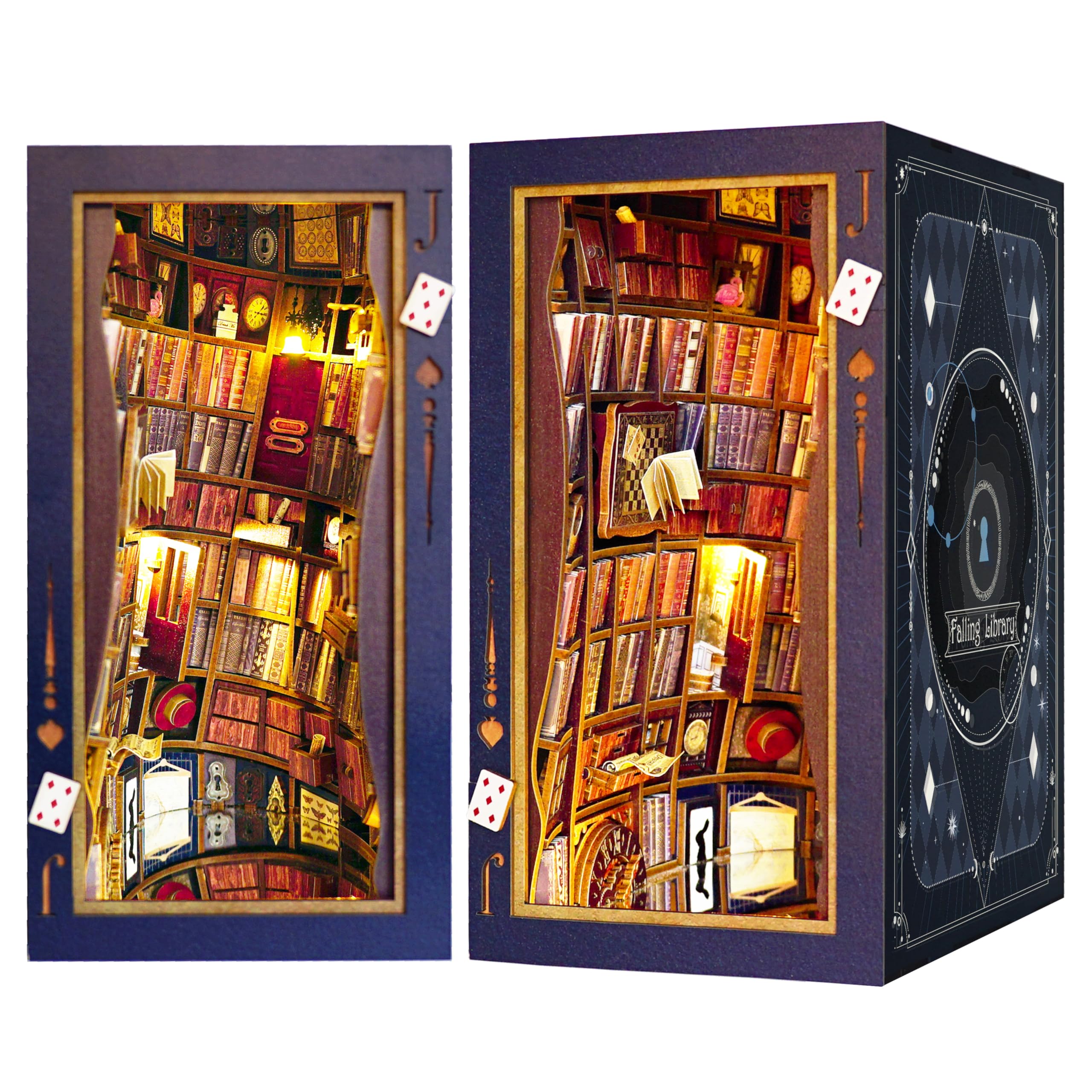JOOHOUR DIY Alice in Wonderland Dollhouse Miniature Booknook Kit, 3D Wooden Puzzle, Bookends Model Gift for Teenagers and Adults