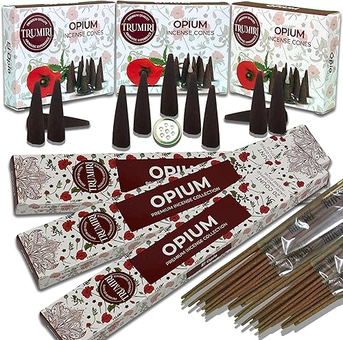 Paquete combinado de varillas de incienso y conos de incienso perfumados de opio, 60 varillas de incienso + 30 conos de insencia, incienso, conos de