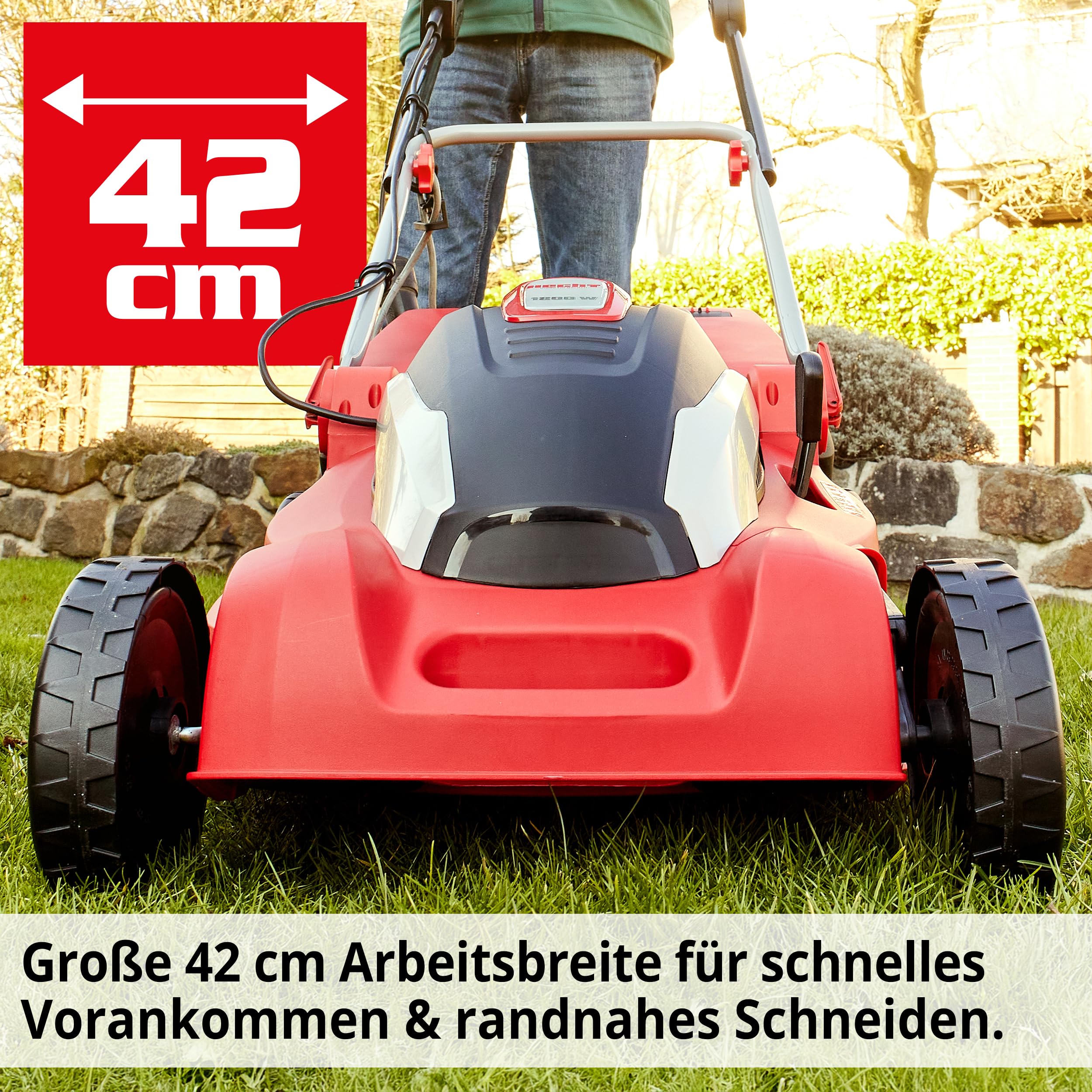 HECHT Elektro Rasenmäher 1800 W – 42 cm Schnittbreite, 50 L | 11-fache zentrale Schnitthöheneinstellung 25–85 mm für gepflegten Rasen, leichten Schnitt und komfortables Mähen