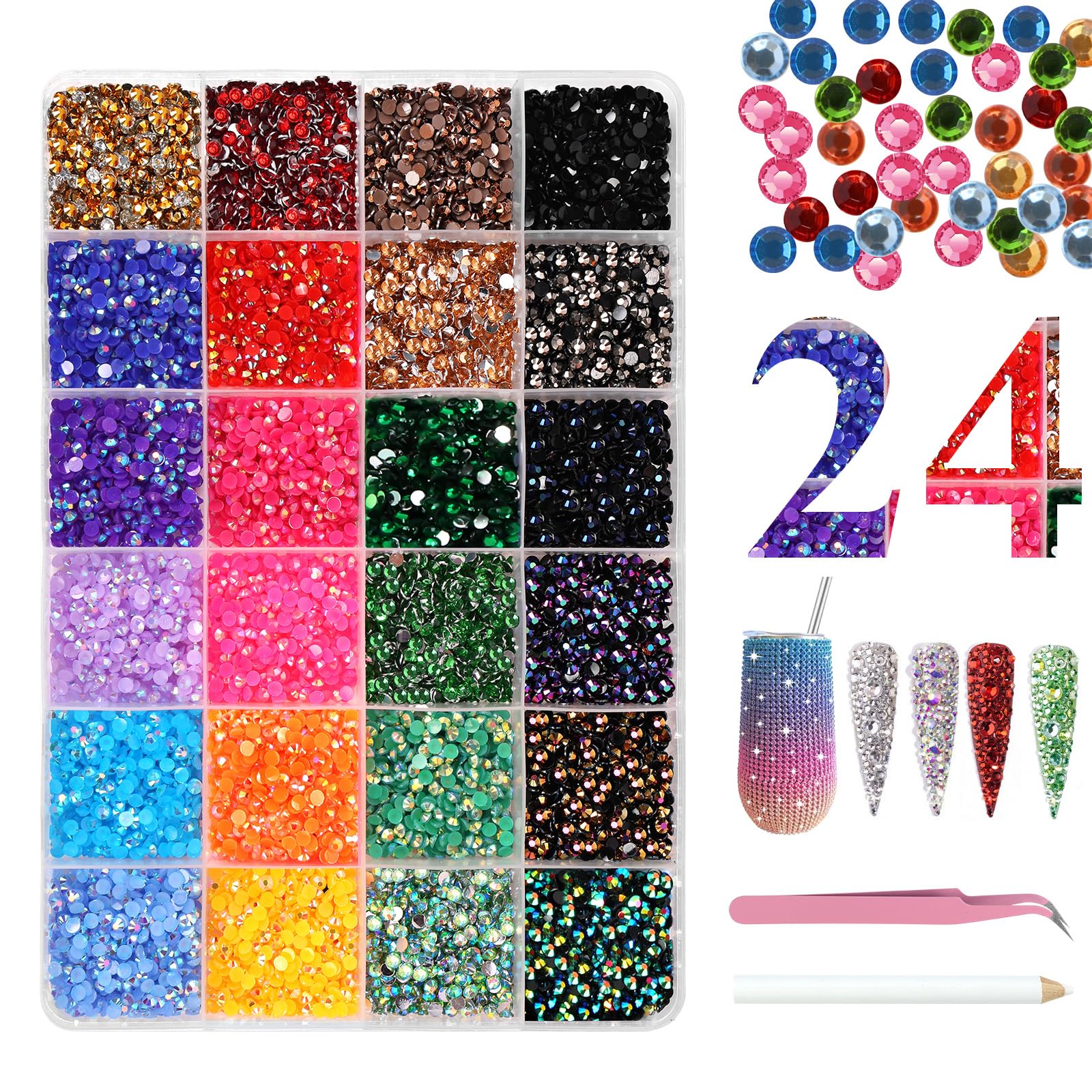 Lot de 12000 Pierres Strass pour Ongles, Strass Ongle Nail Art, 3mm Pierres à paillettes Pour décoration des ongles - Avec stylo à cire avec Pincette et Stylo Pointeur Stras