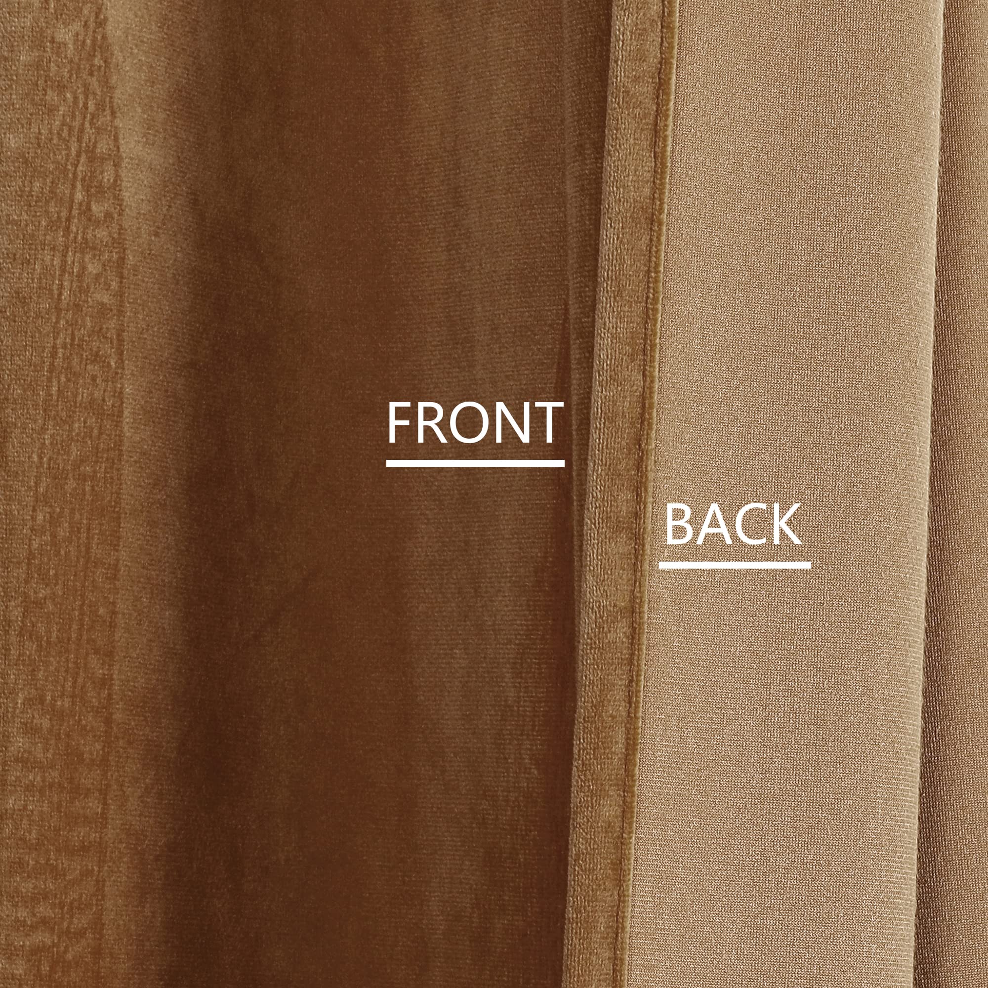 Benedeco Camel Velvet Curtains for Bedroom Window, Super Soft Luxury Drapes, Room Darkening Thermal Insulated Rod Pocket Curtain for Living Room, W52 by L120 inches, 2 Panels