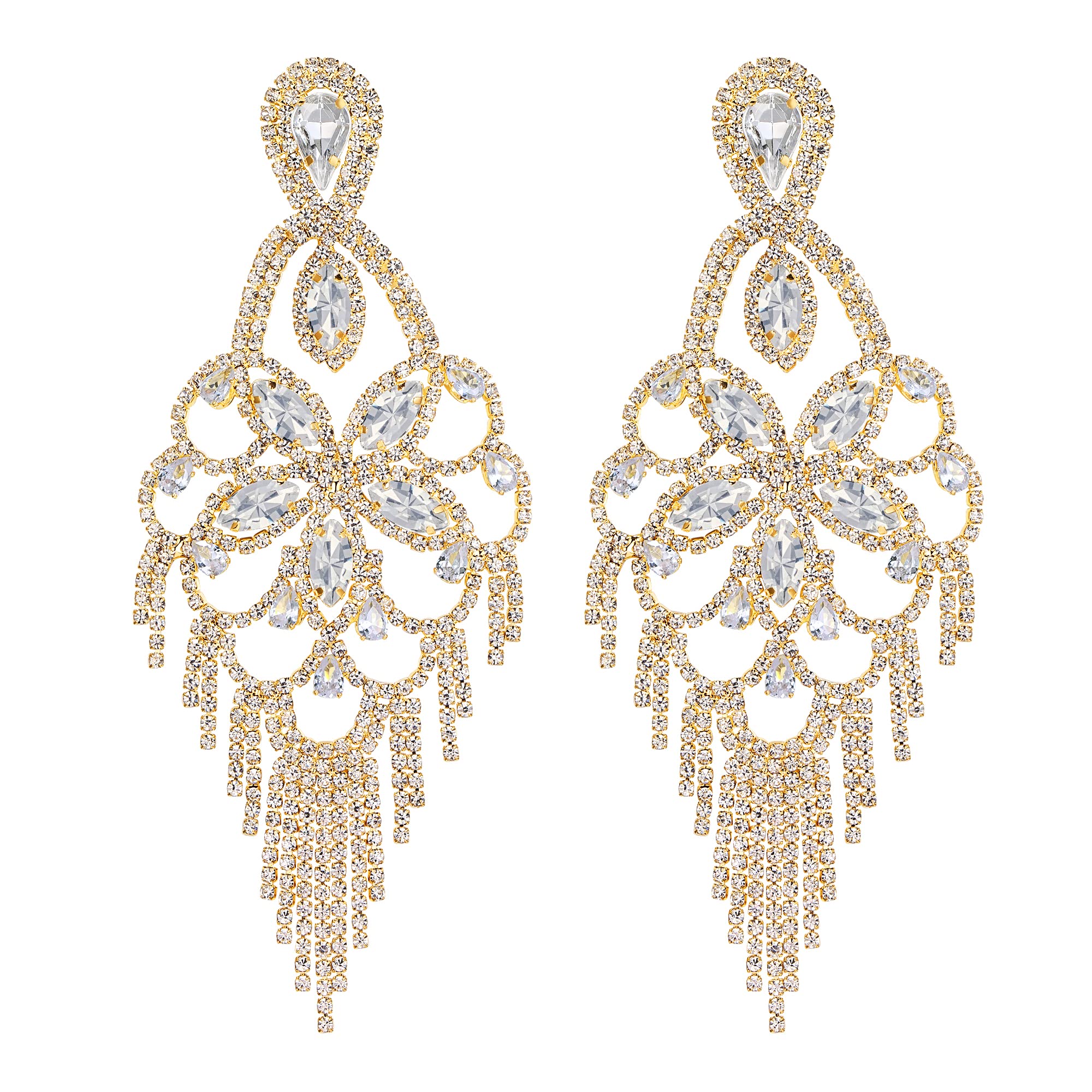 Crysdue Teardrop Crystal Chandelier Wedding Dangle Earrings for Bride Bridesmaid, Vintage Rhinestone Cluster Statement Jewelry for Party Prom