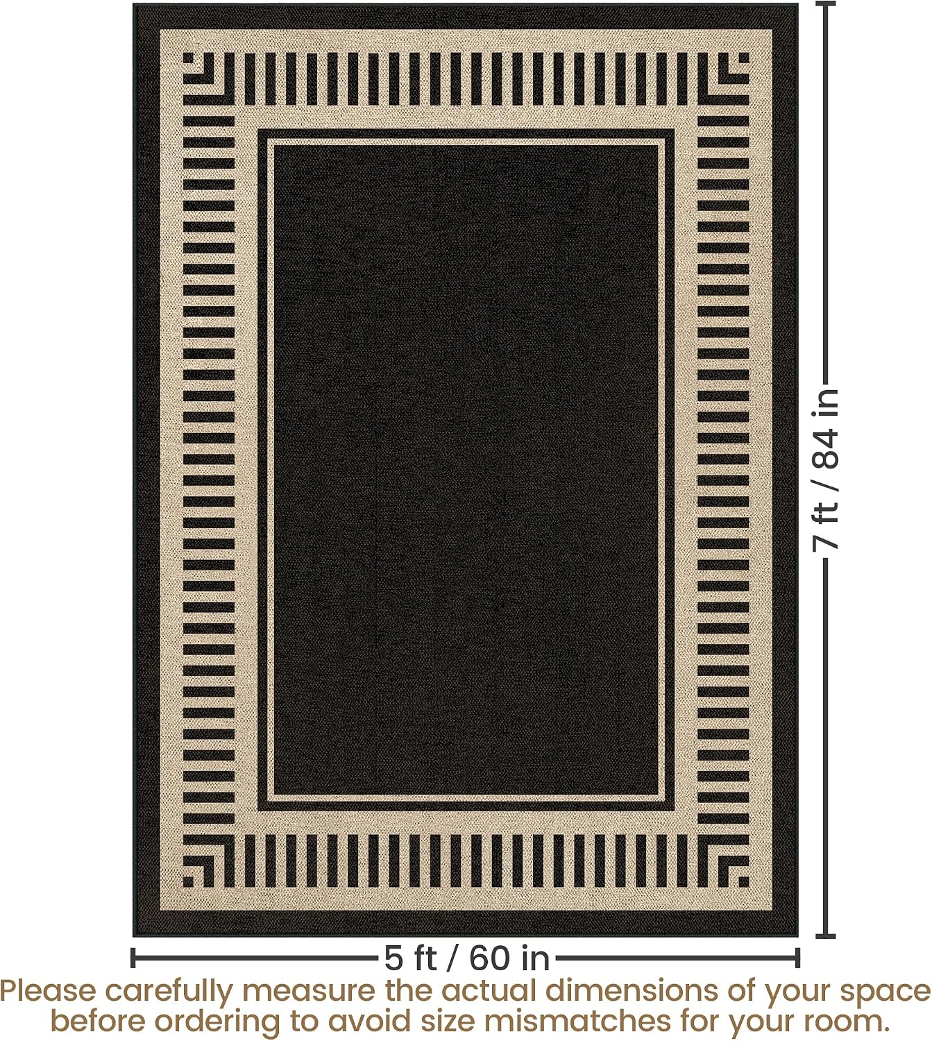 Washable Striped Easy Jute Rug 5x7, Modern Geometric Outdoor Indoor Patio Farmhouse Large Bordered Rugs, Woven Non Slip Thin Carpet Mat for Living Dining Room Bedroom Classroom Kids Nursery