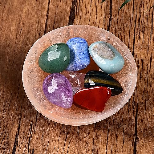 Miniatura 6 de CNYANFEI Cuenco de selenita naranja de 3.5-4 pulgadas, cuenco de carga de cristal de selenita de durazno, cuenco de carga de piedras preciosas