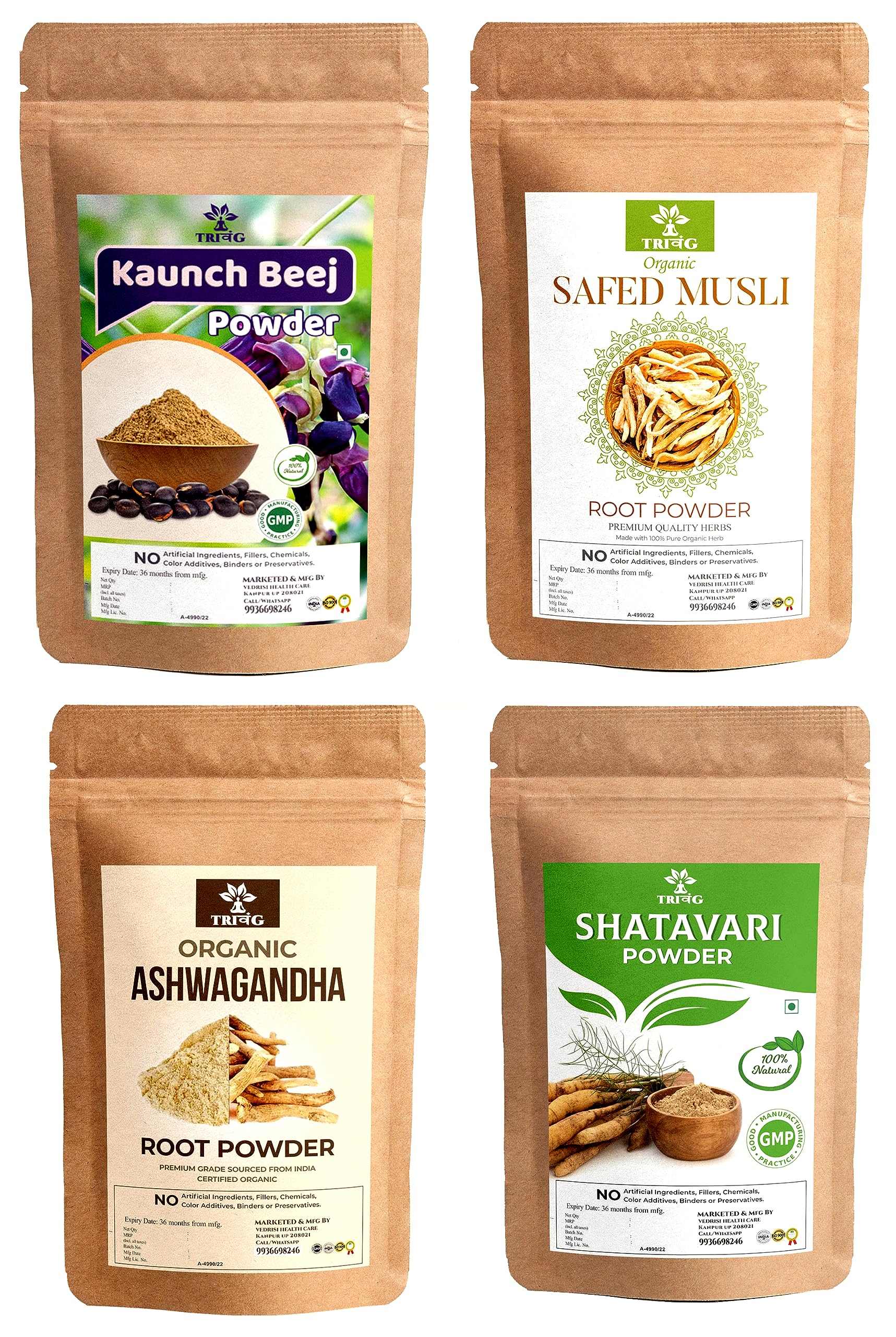 Trivang Safed Musli, Ashwagandha, Kaunch, Shatavari Powder Combo (800g) (B0D4V3XXWG) Amazon Price History, Amazon Price Tracker